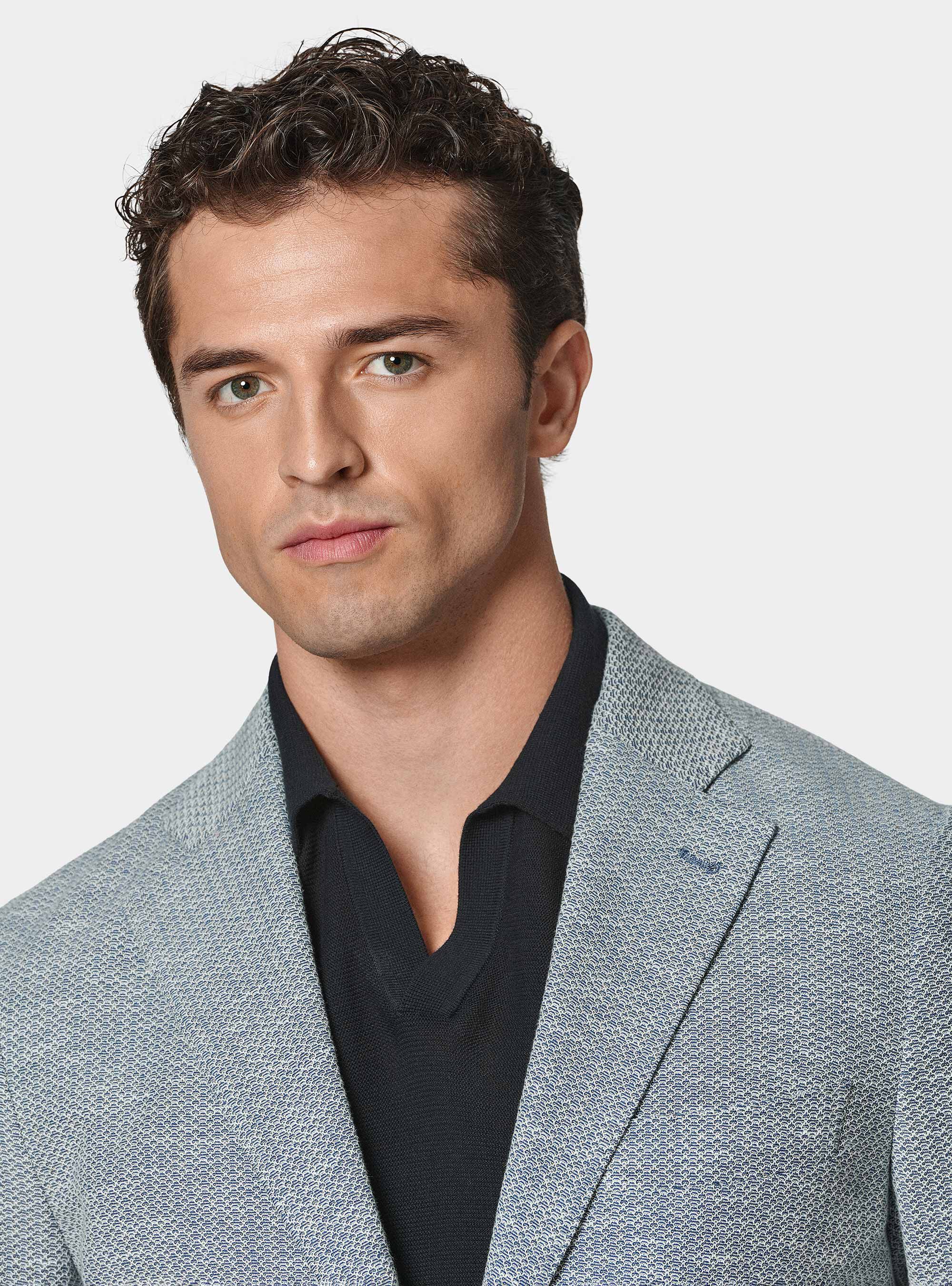 Cotton and linen jersey blazer, BLUE