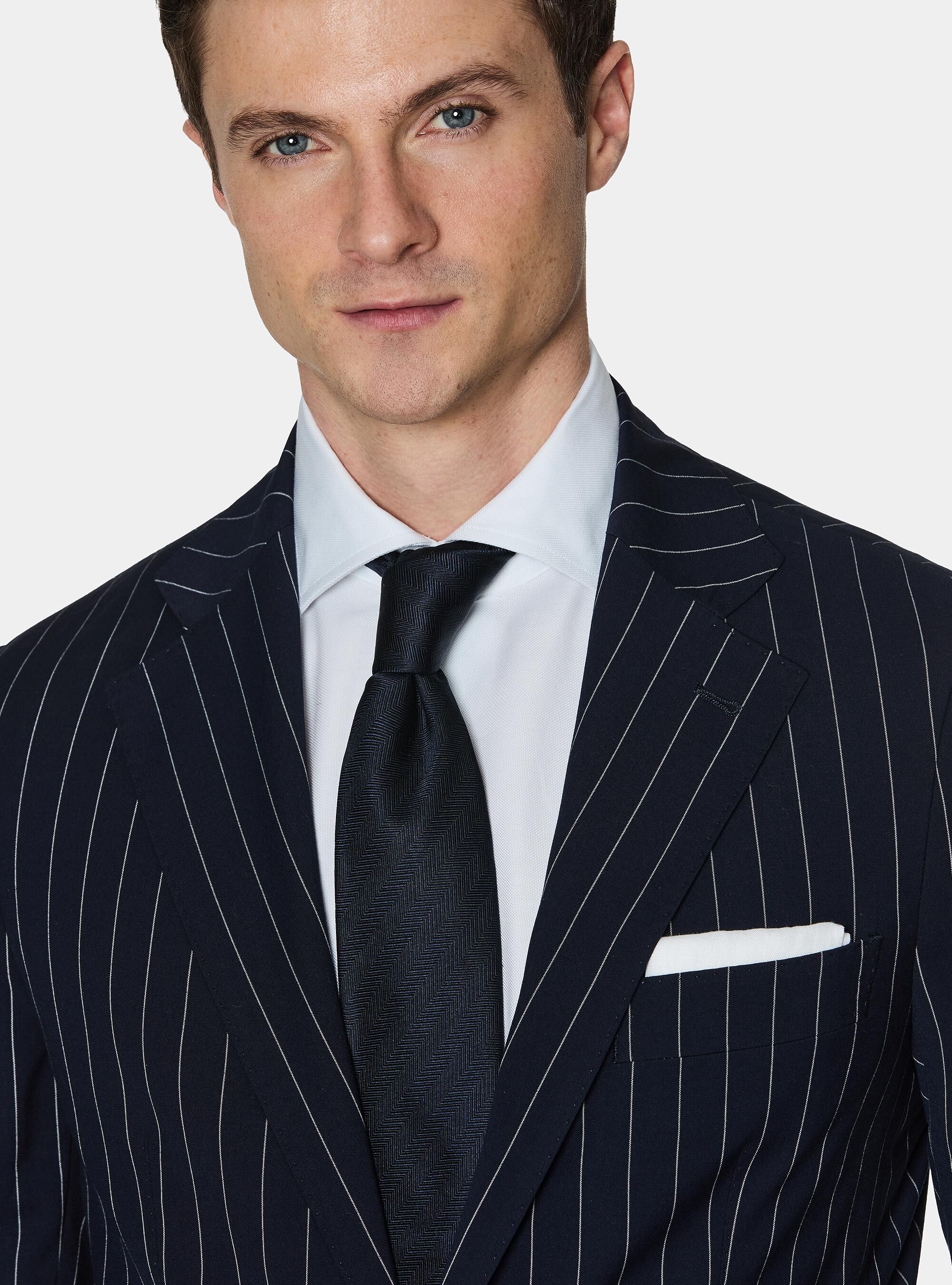 Single-breasted pinstriped suit blazer, NAVY BLUE