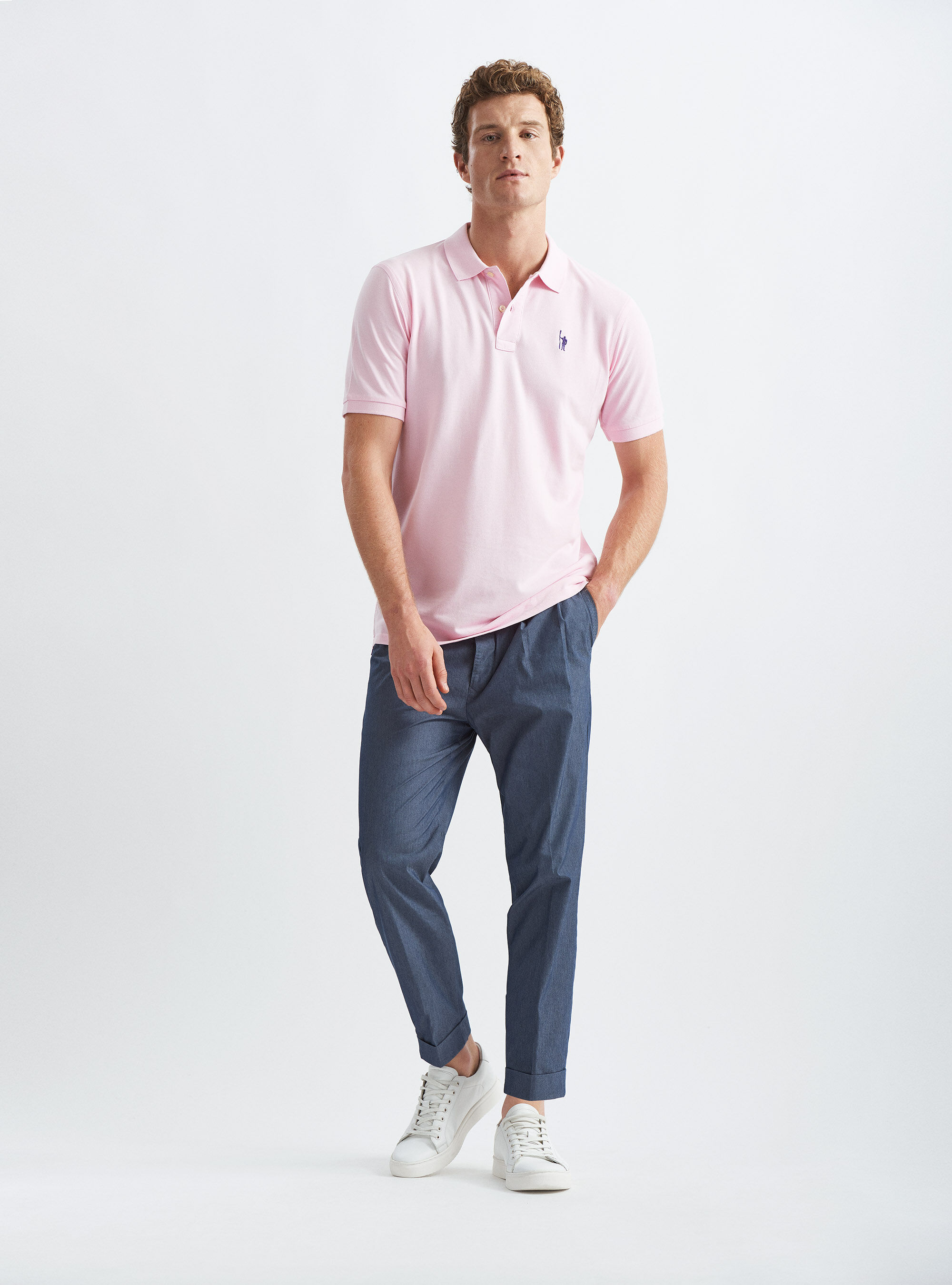 Classic cotton pique polo with embroidery, PINK