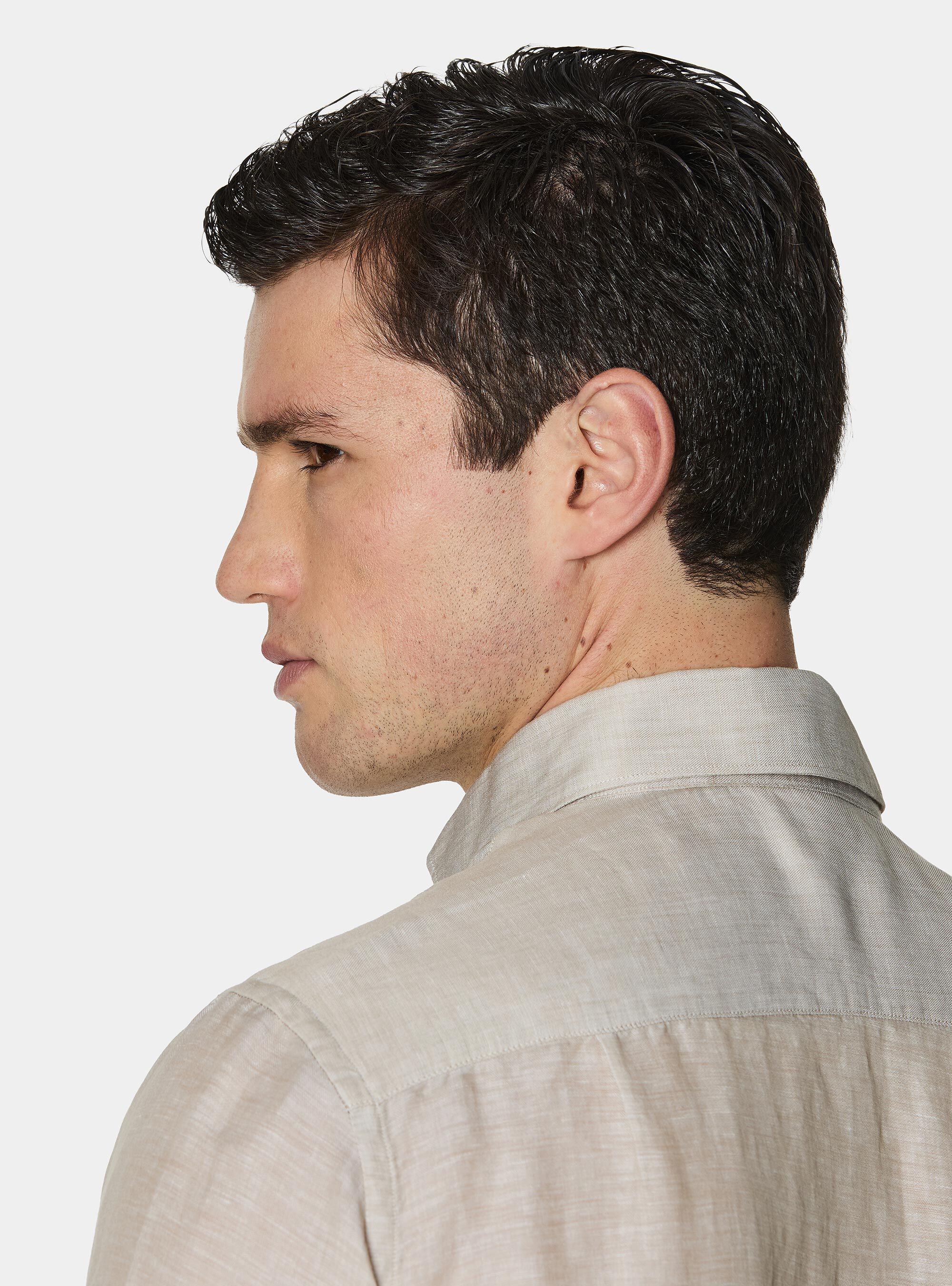 Linen-blend shirt with facing, SAND