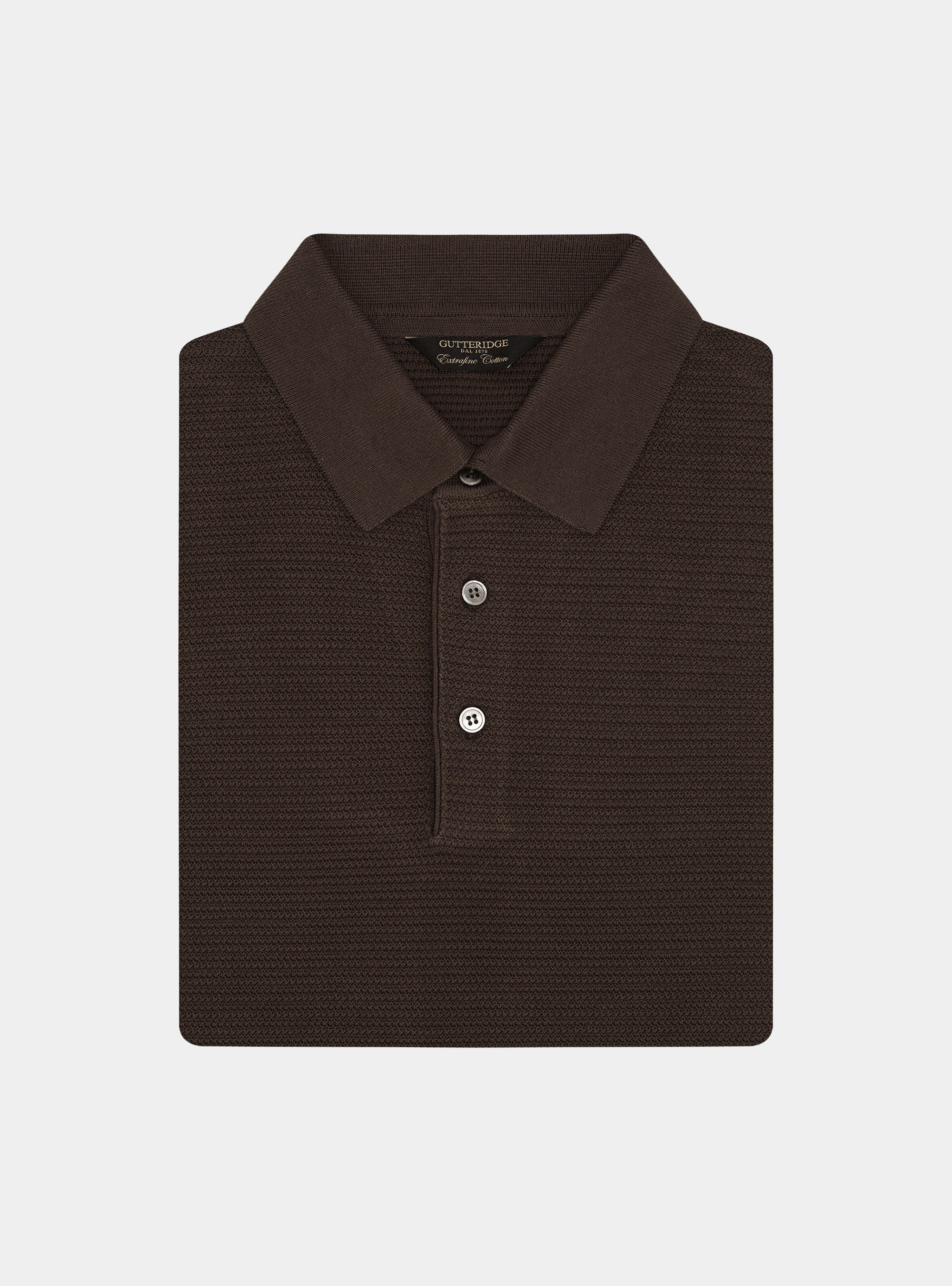 Textured cotton knit polo shirt, BROWN