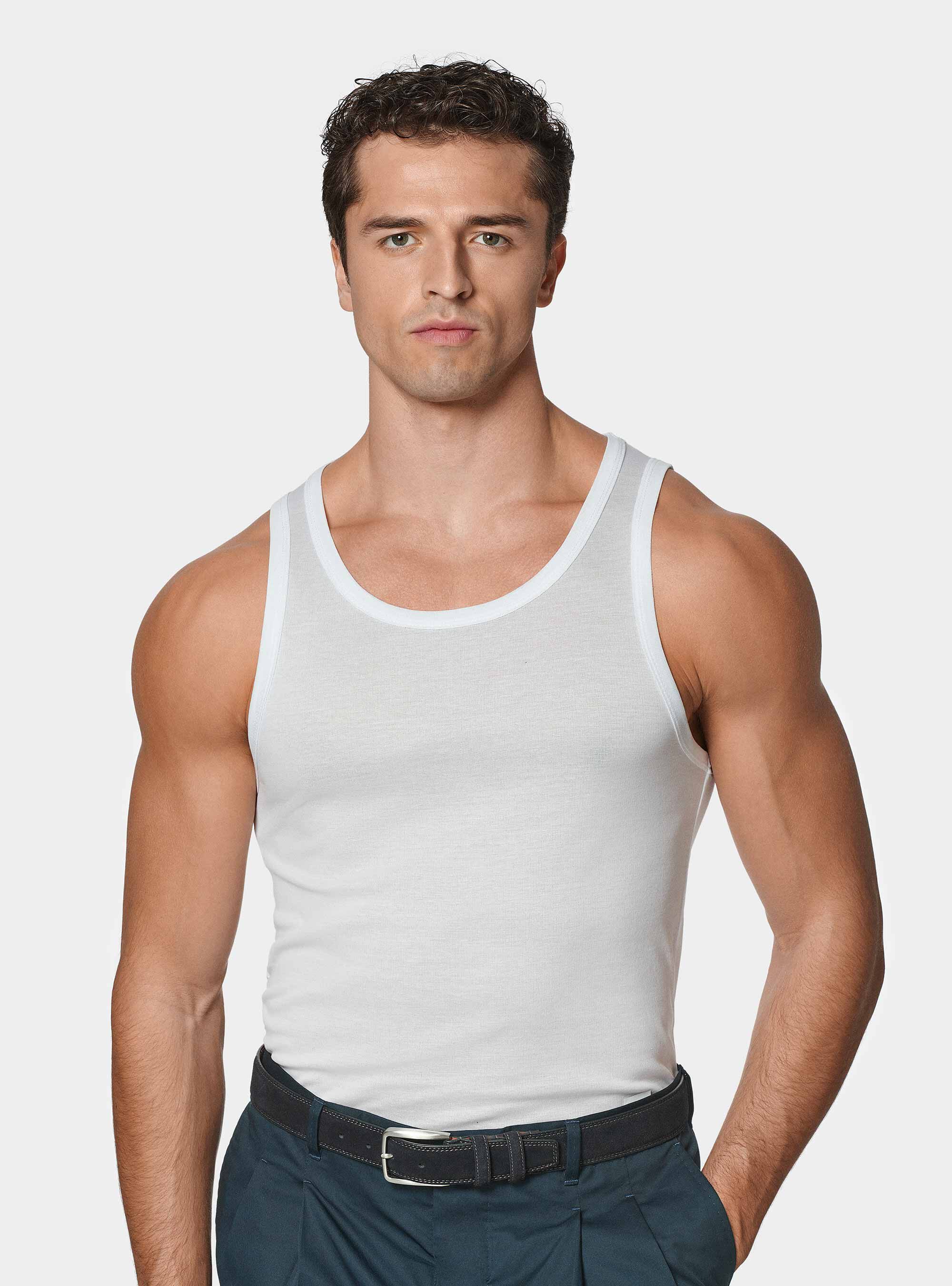 Camiseta de tirantes de hilo de algod&oacute;n, BLANCO