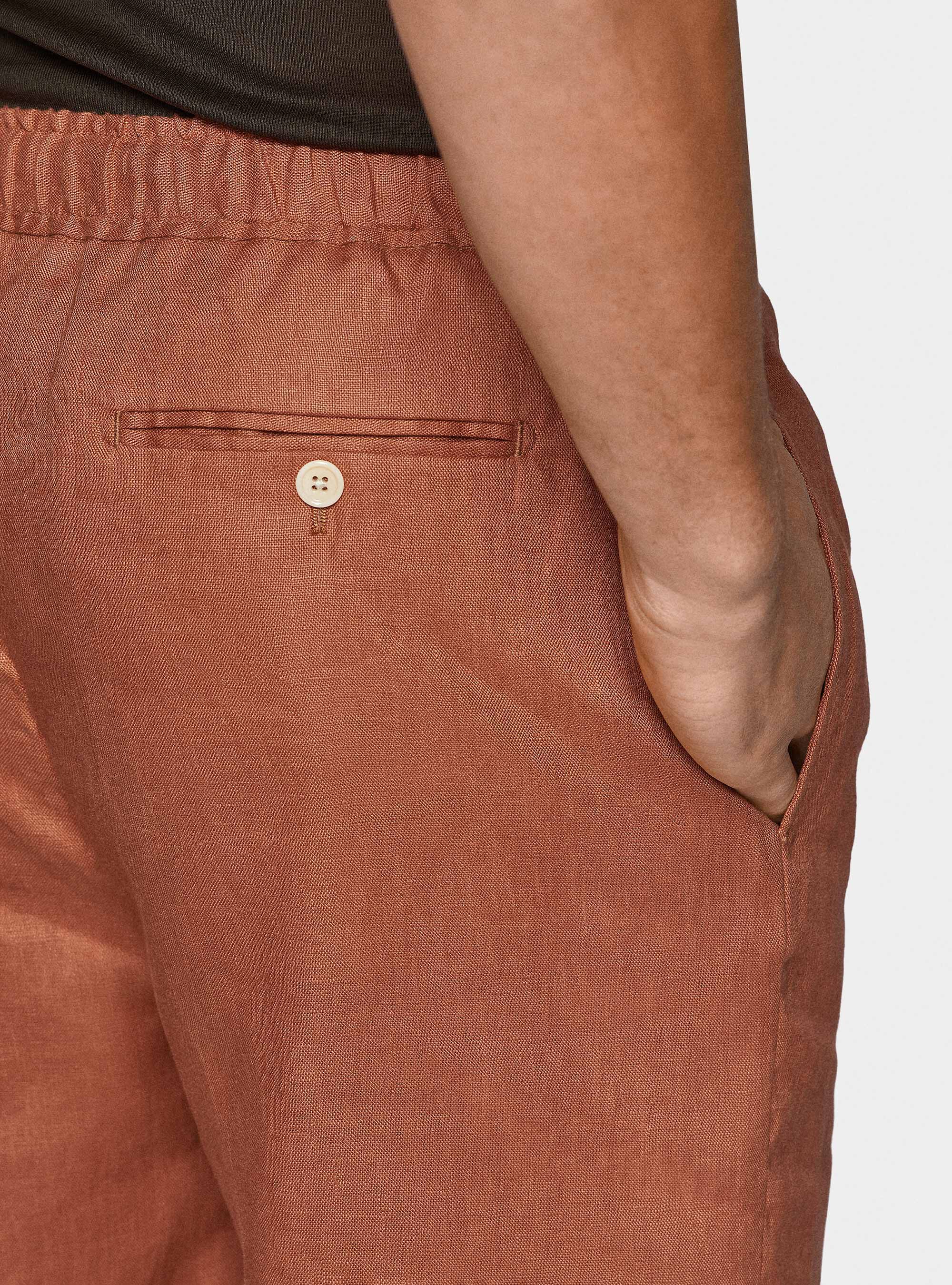 Bermudas de lino puro con banda el&aacute;stica, ROSA SALMONE 0468C