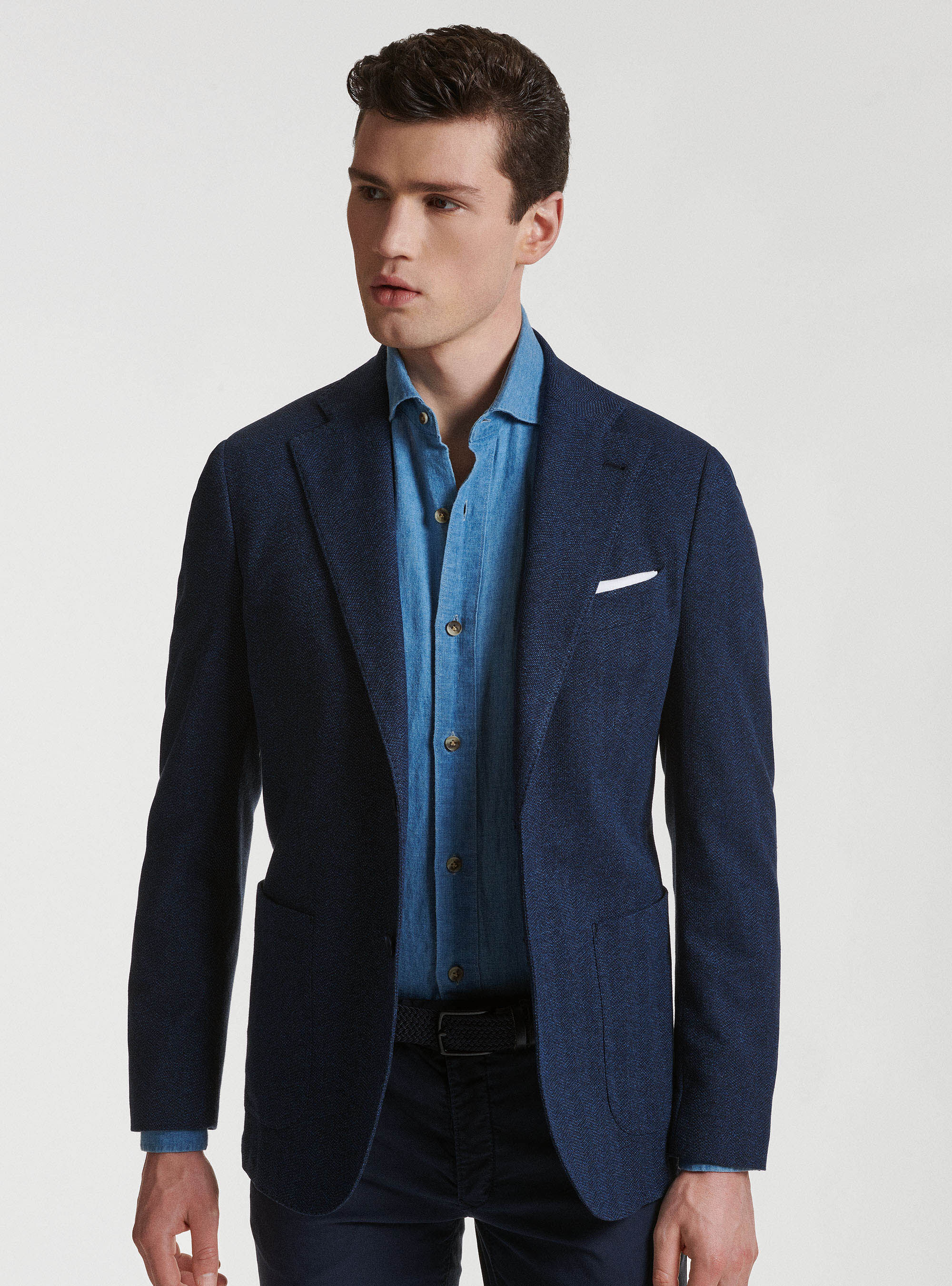 Giacca spigata in jersey di cotone, BLU NAVY