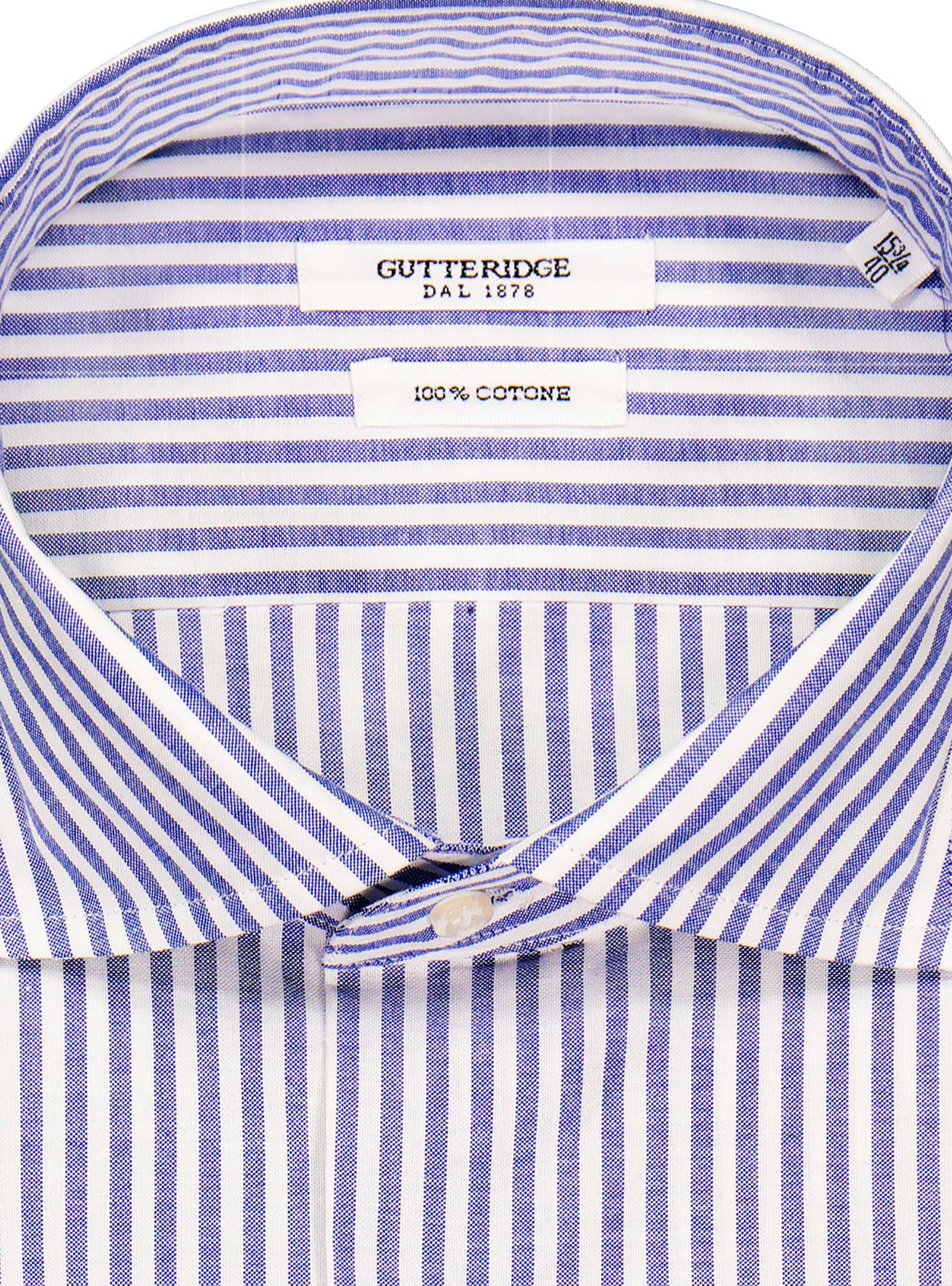 Striped panama cotton french collar shirt, BLUE
