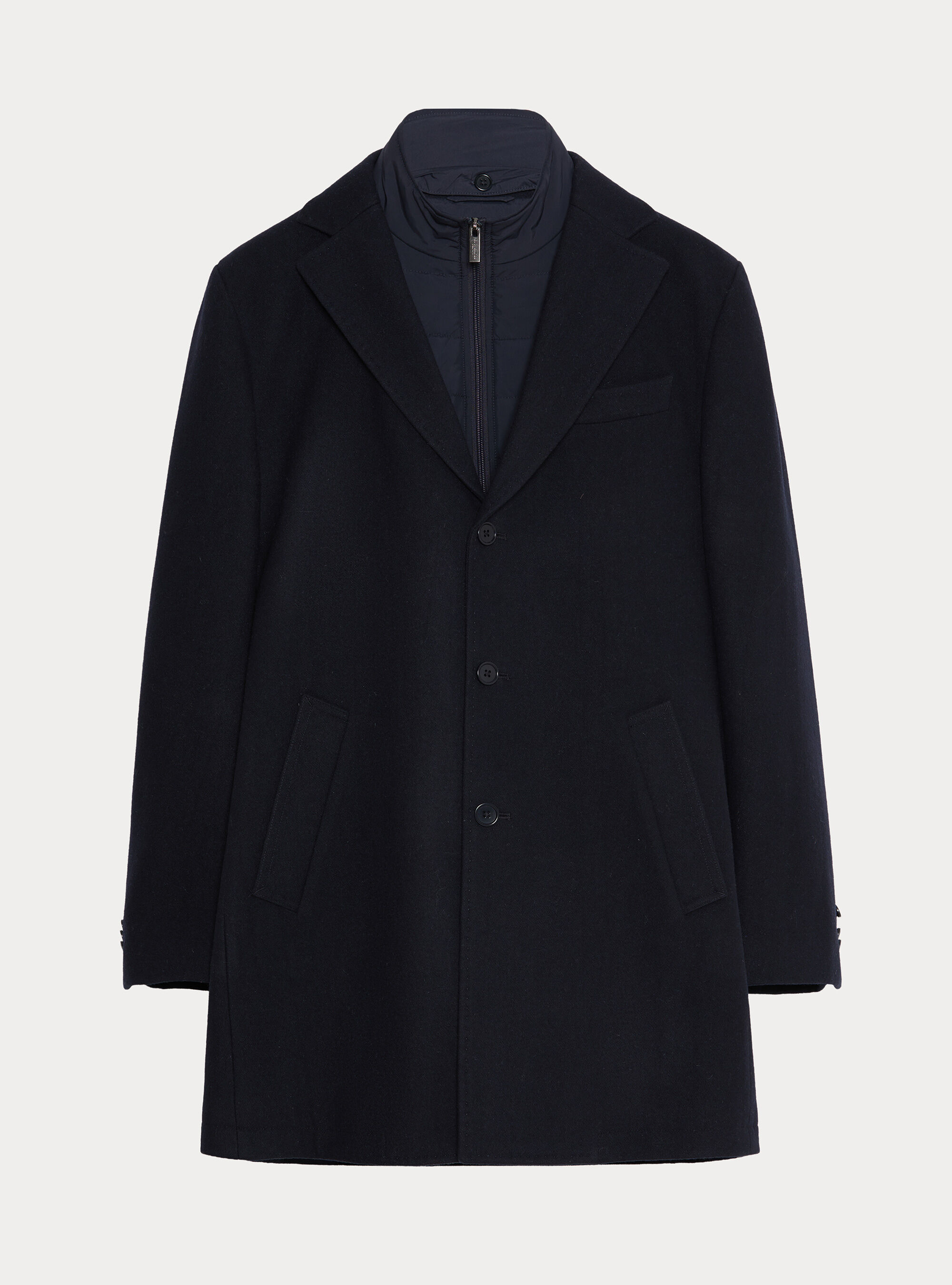 Wool-blend coat with detachable bib, NAVY BLUE