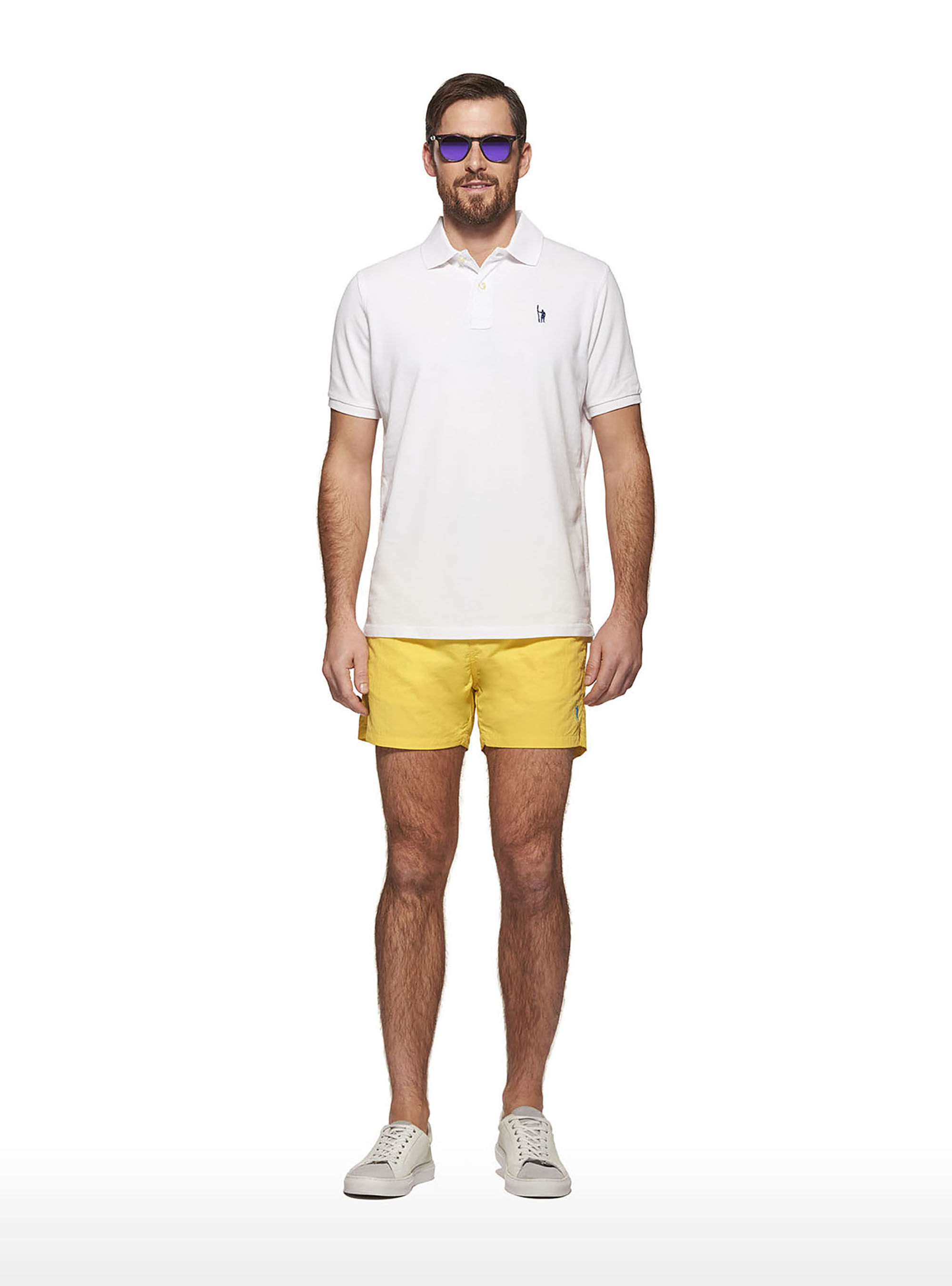 Basic plain colour swimsuit with embroidery, YELLOW