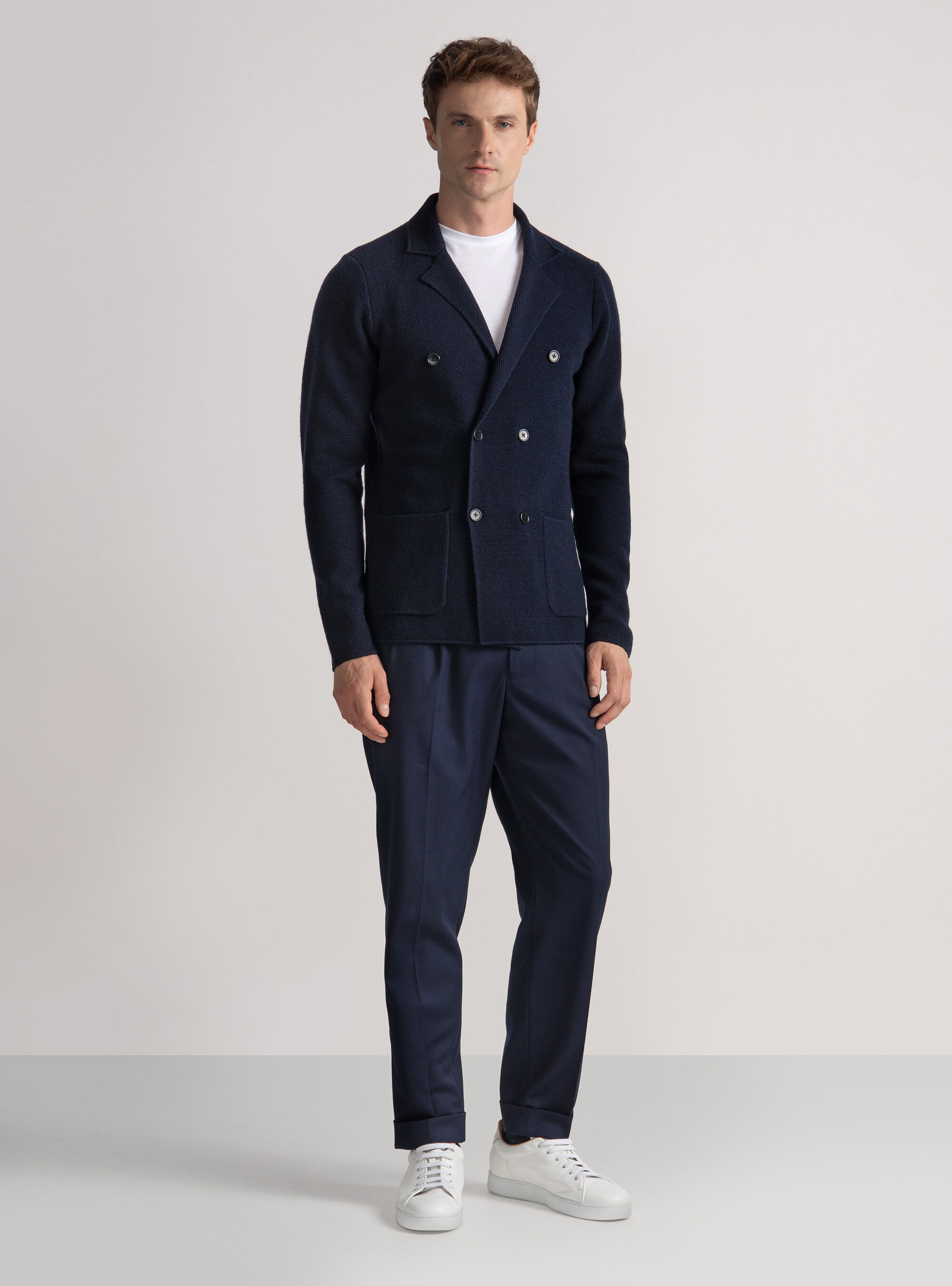 Merino wool double-breasted knitted jacket | Gutteridge