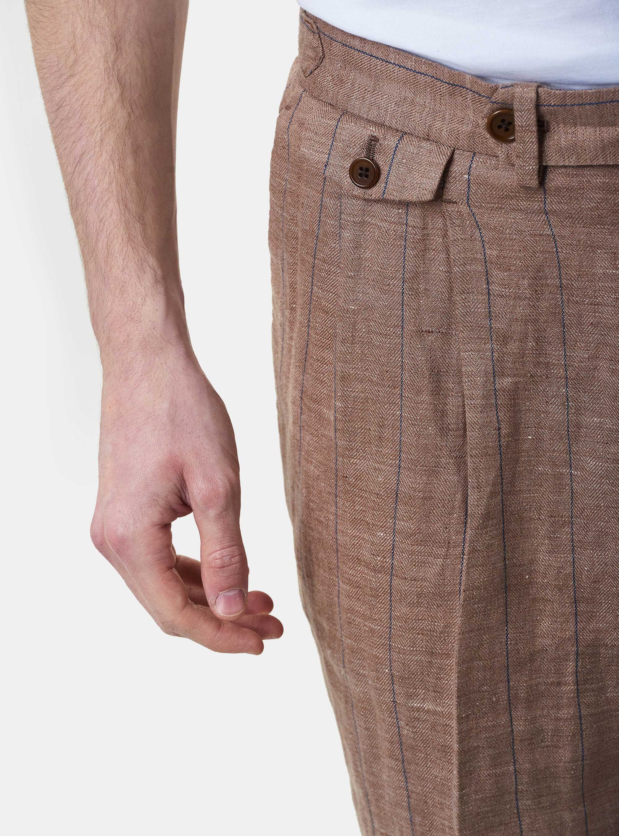 Pinstripe linen suit trousers, BRICK