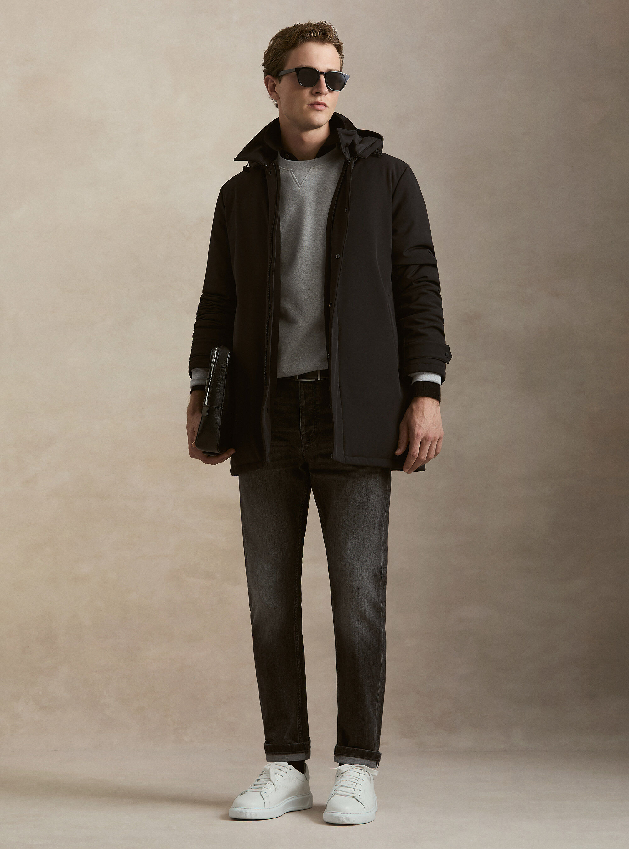 Parka tecnico con cappuccio, NERO