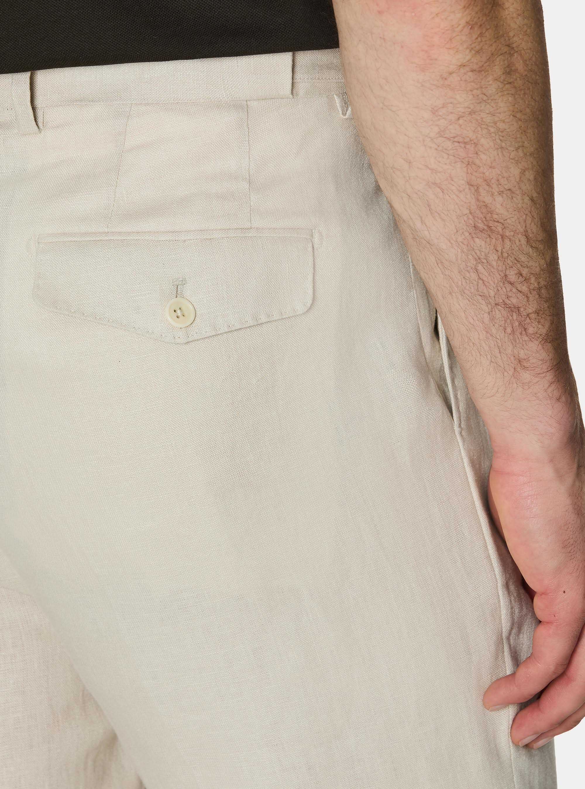 Pantaloni con pince in puro lino, ECRU