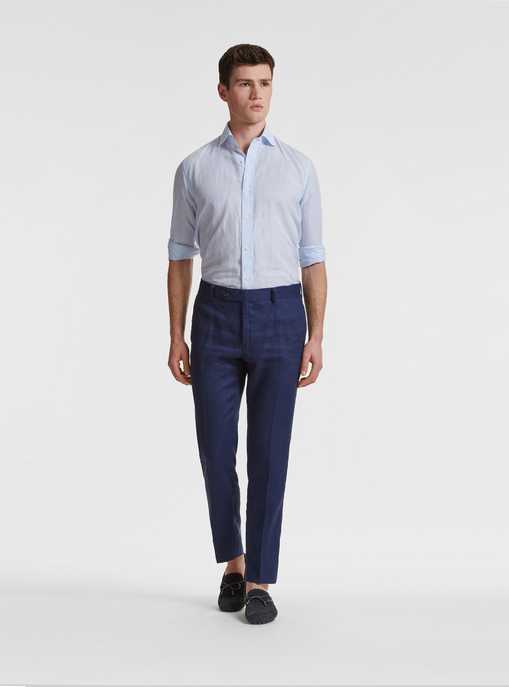 Pantaloni per abito in puro lino, BLU