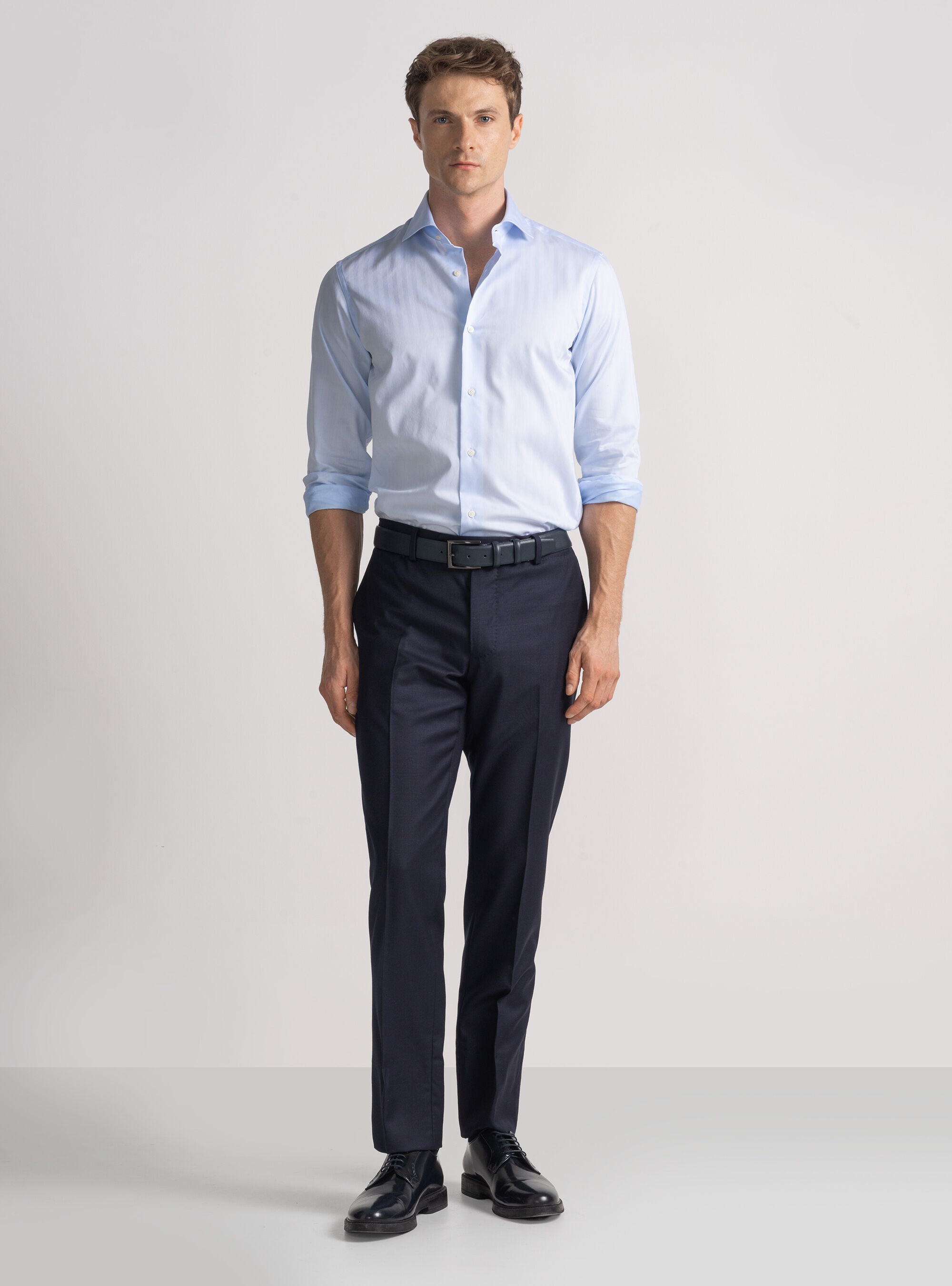 Camicia in twill di cotone spigato, AZZURRO
