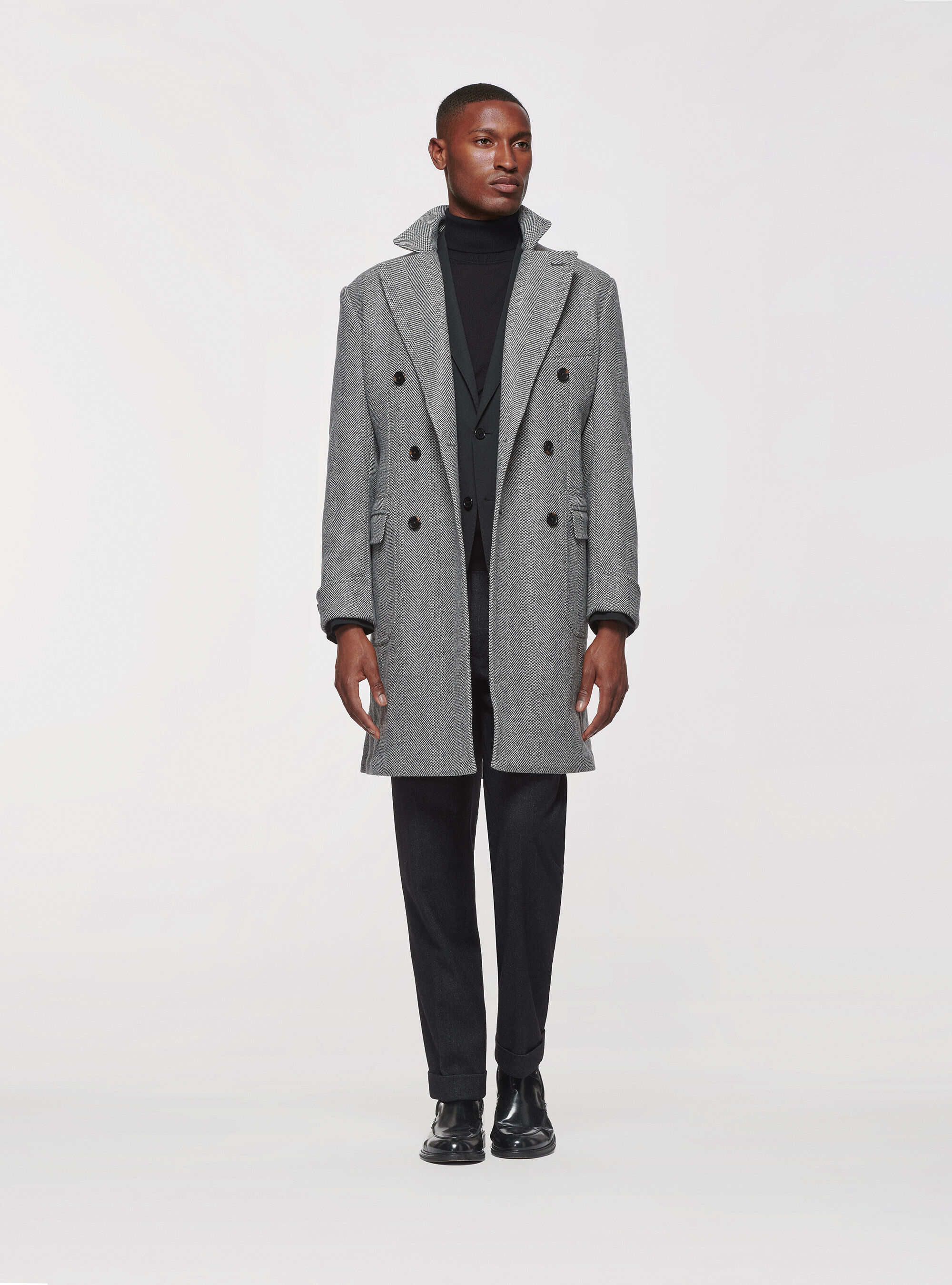 Herringbone double hotsell breasted coat