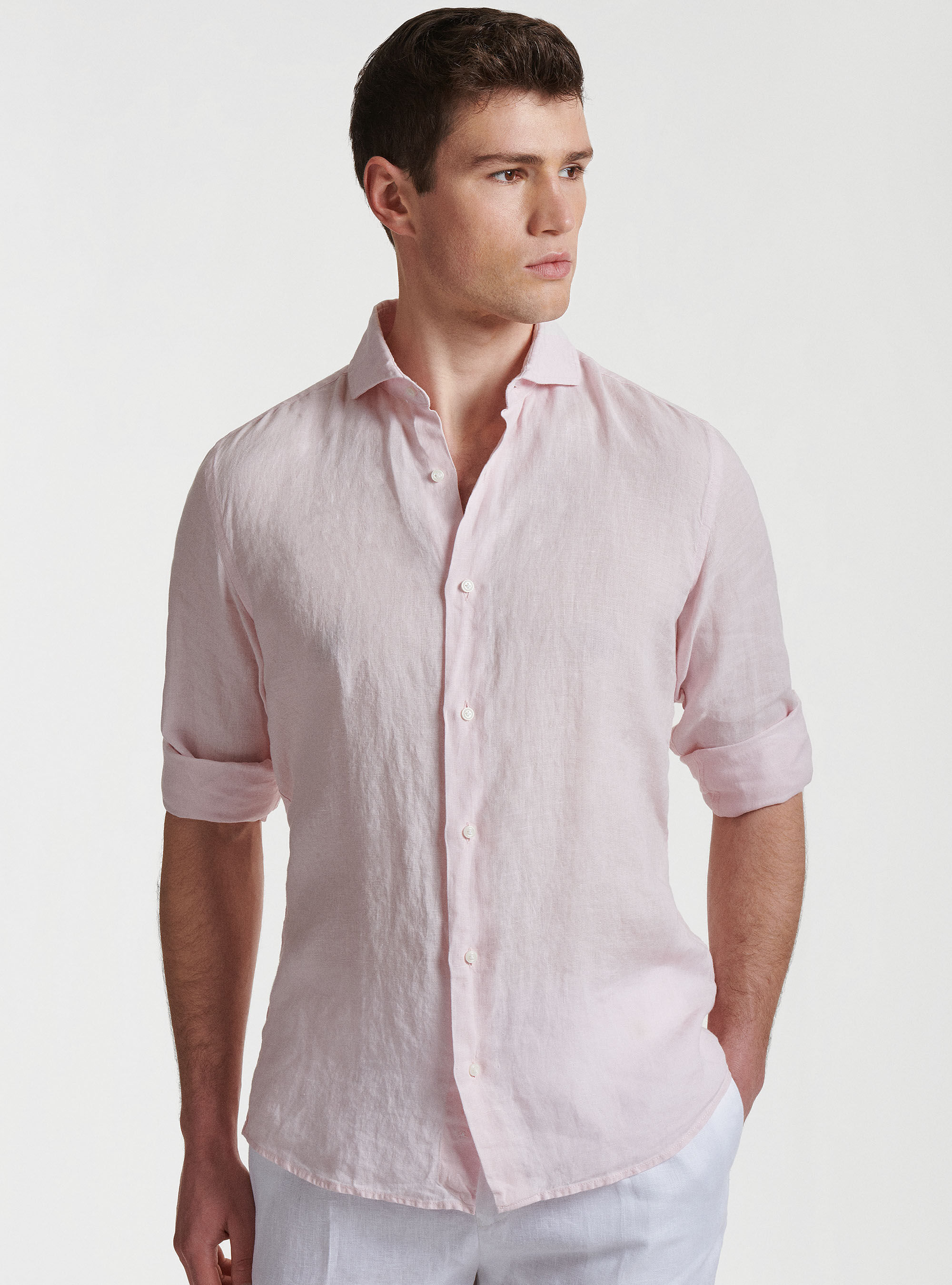 Chemise &agrave; col fran&ccedil;ais en pur lin, ROSE