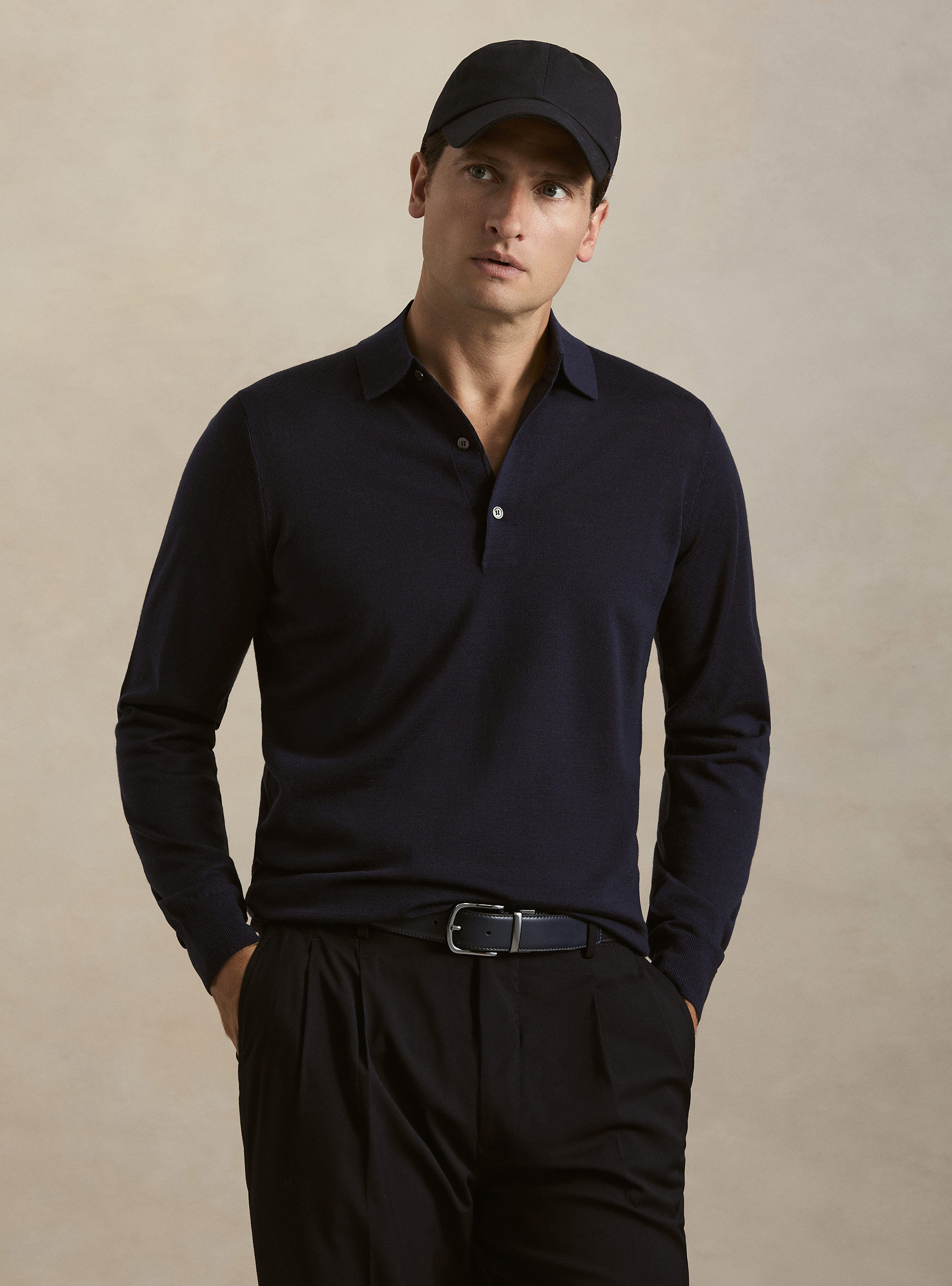 Extrafine merino wool knit polo shirt