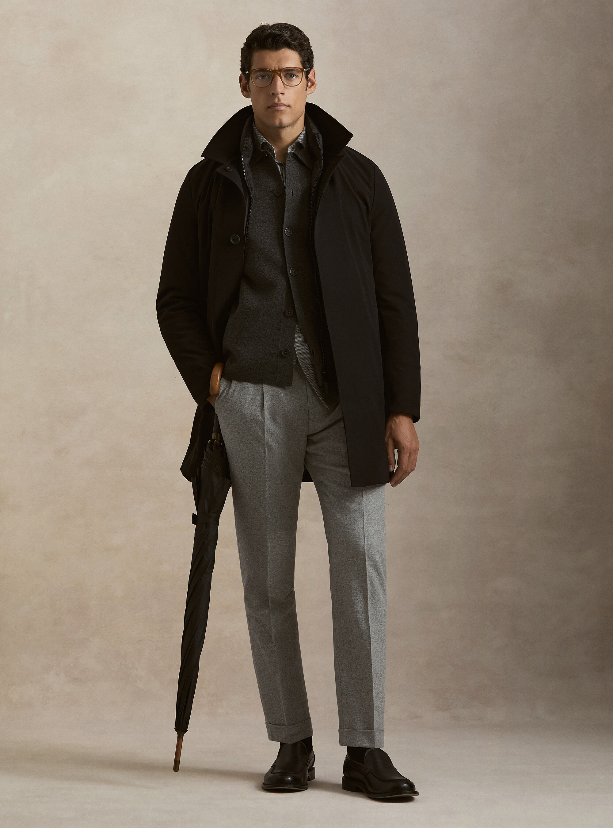Single-breasted padded raincoat with removable bib