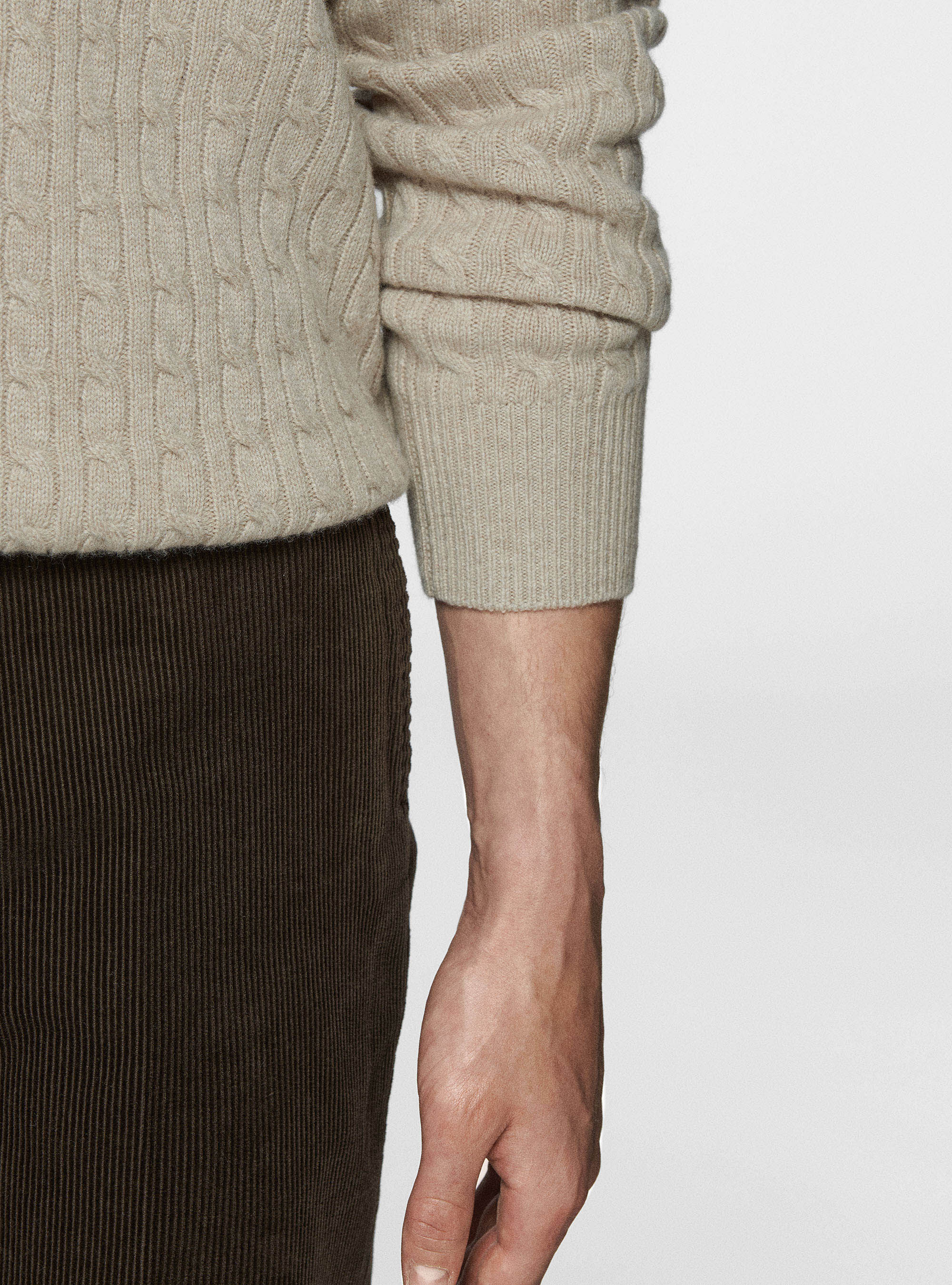 Wool and cashmere crew-neck sweater with braid, ECRU