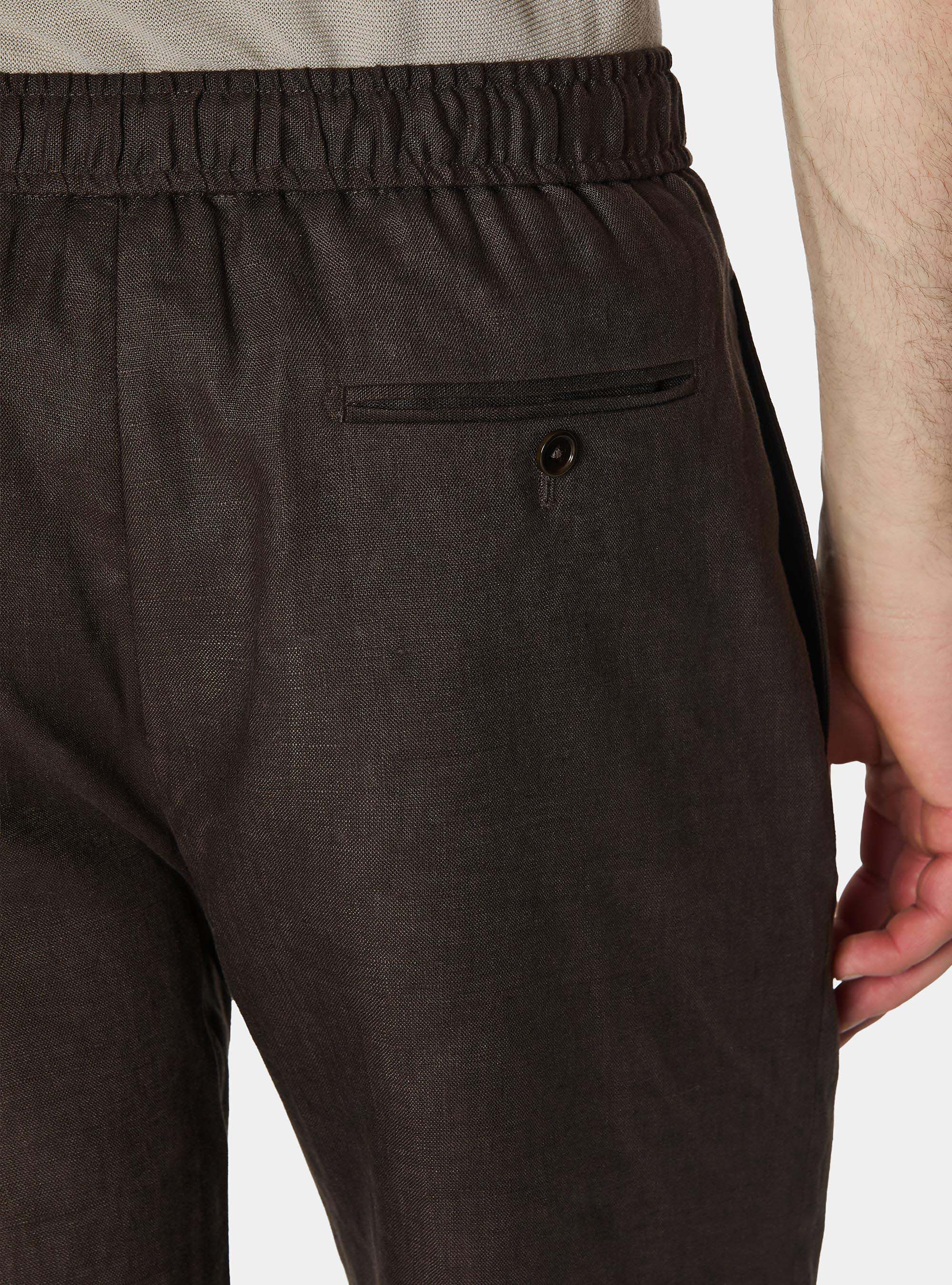 Bermuda in lino con coulisse, MARRONE