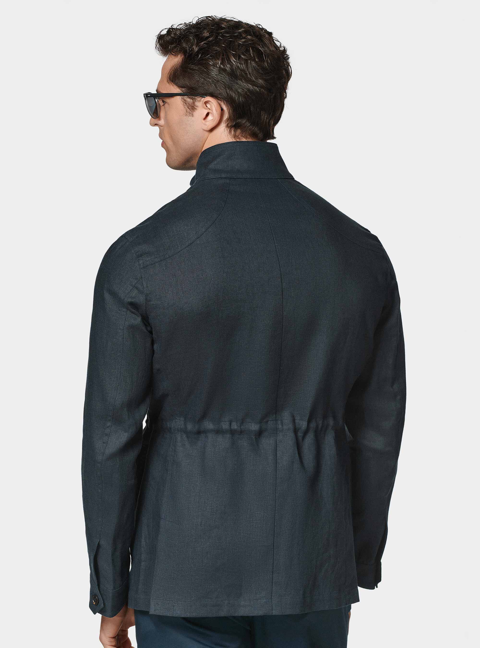 Field jacket in pure linen, NAVY BLUE