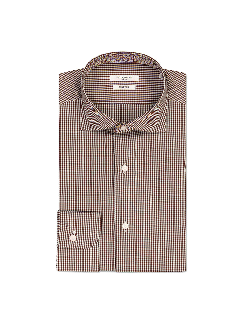 Camicia Collo Francese Semi Aperto In Popeline Di Cotone Stretch A Quadri
