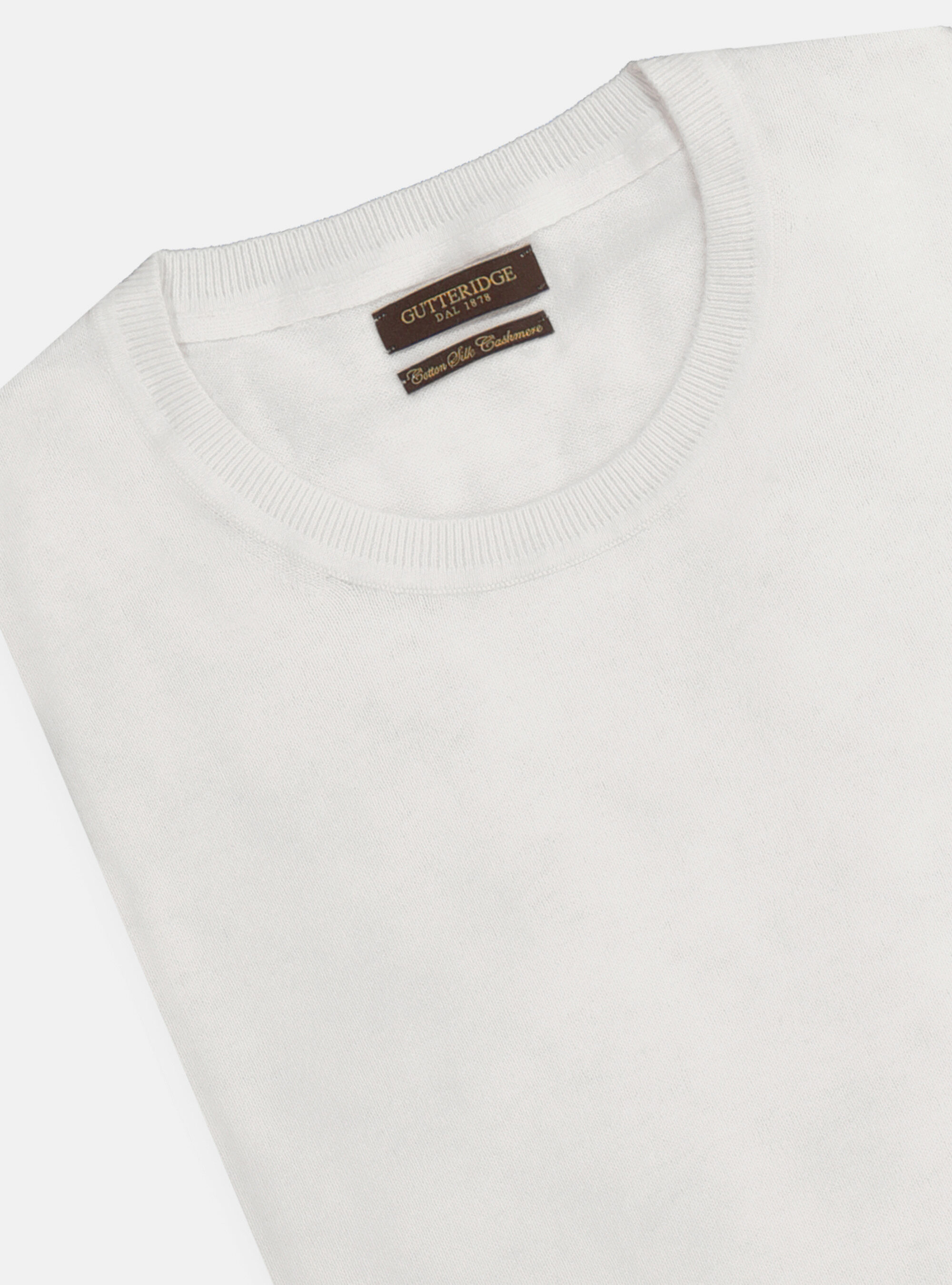 COTTON SILK AND CASHMERE ROUND NECK SWEATER, WHITE