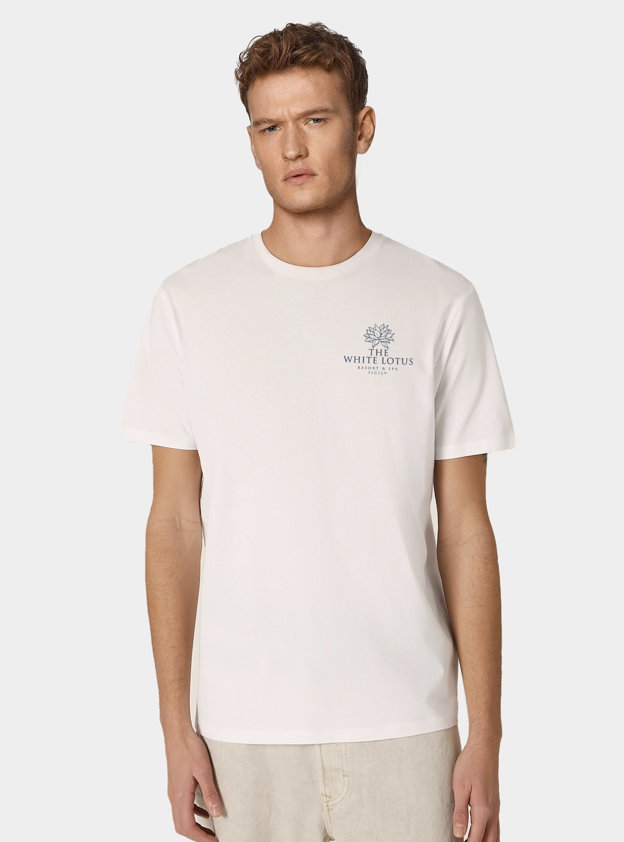 White cotton half-sleeved T-shirt "the white lotus", WHITE