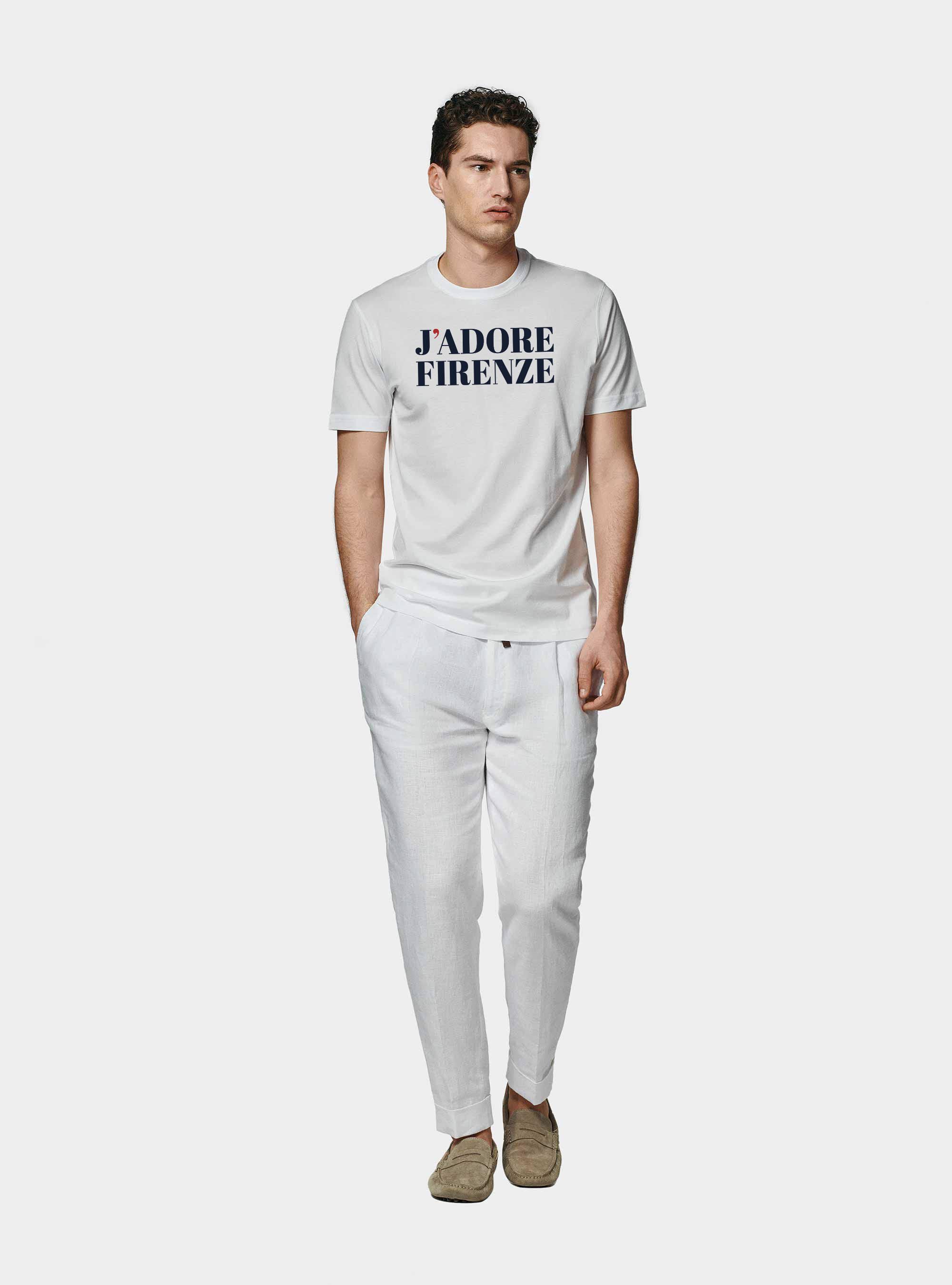 T-shirt in cotone Supima con stampa J'adore Firenze, BIANCO
