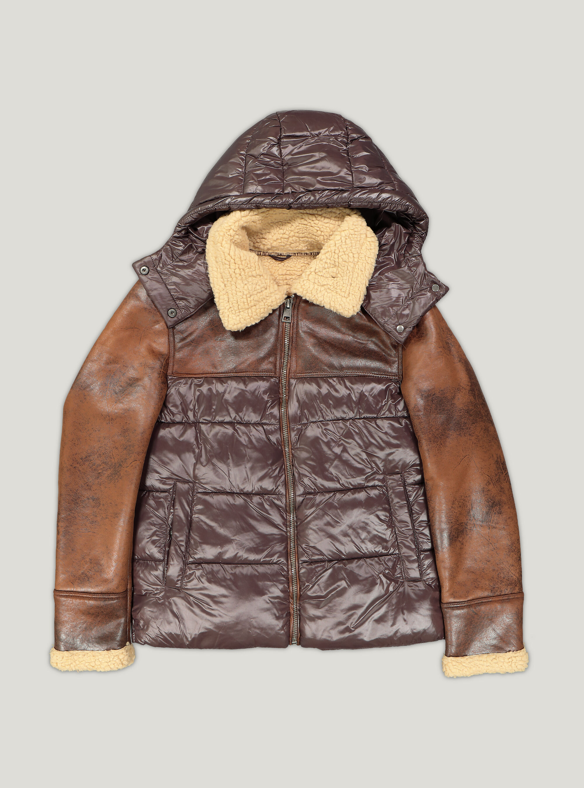 Faux sheepskin and nylon jacket 