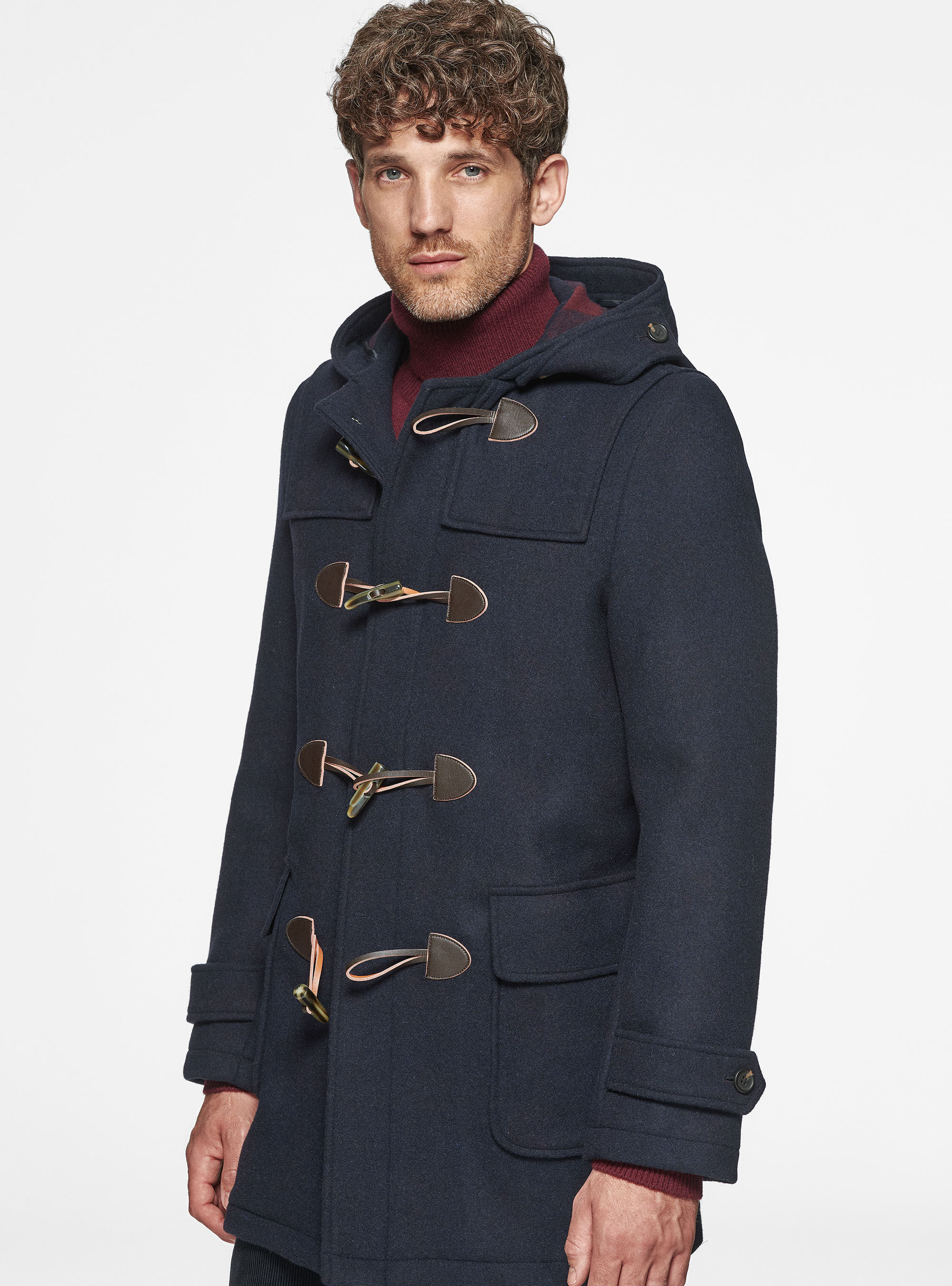 Wool blend Montgomery duffel coat with checked interior