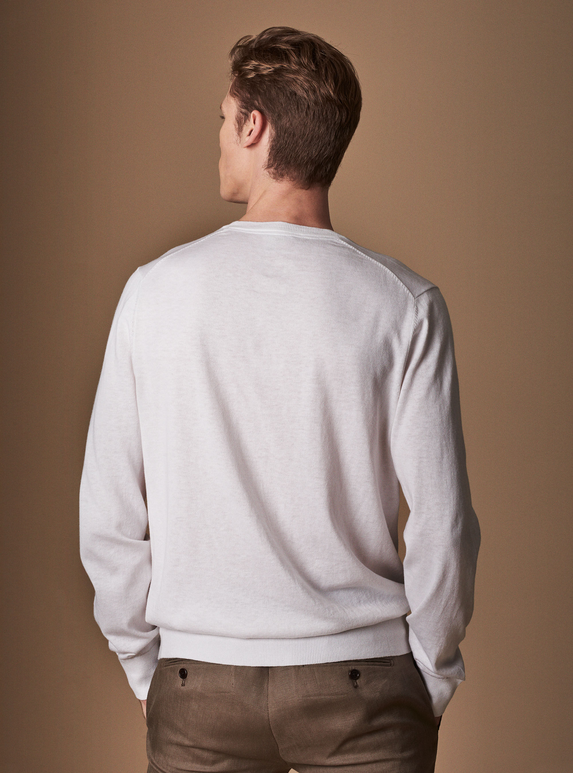 Cotton silk and cashmere round neck basic jersey, WHITE