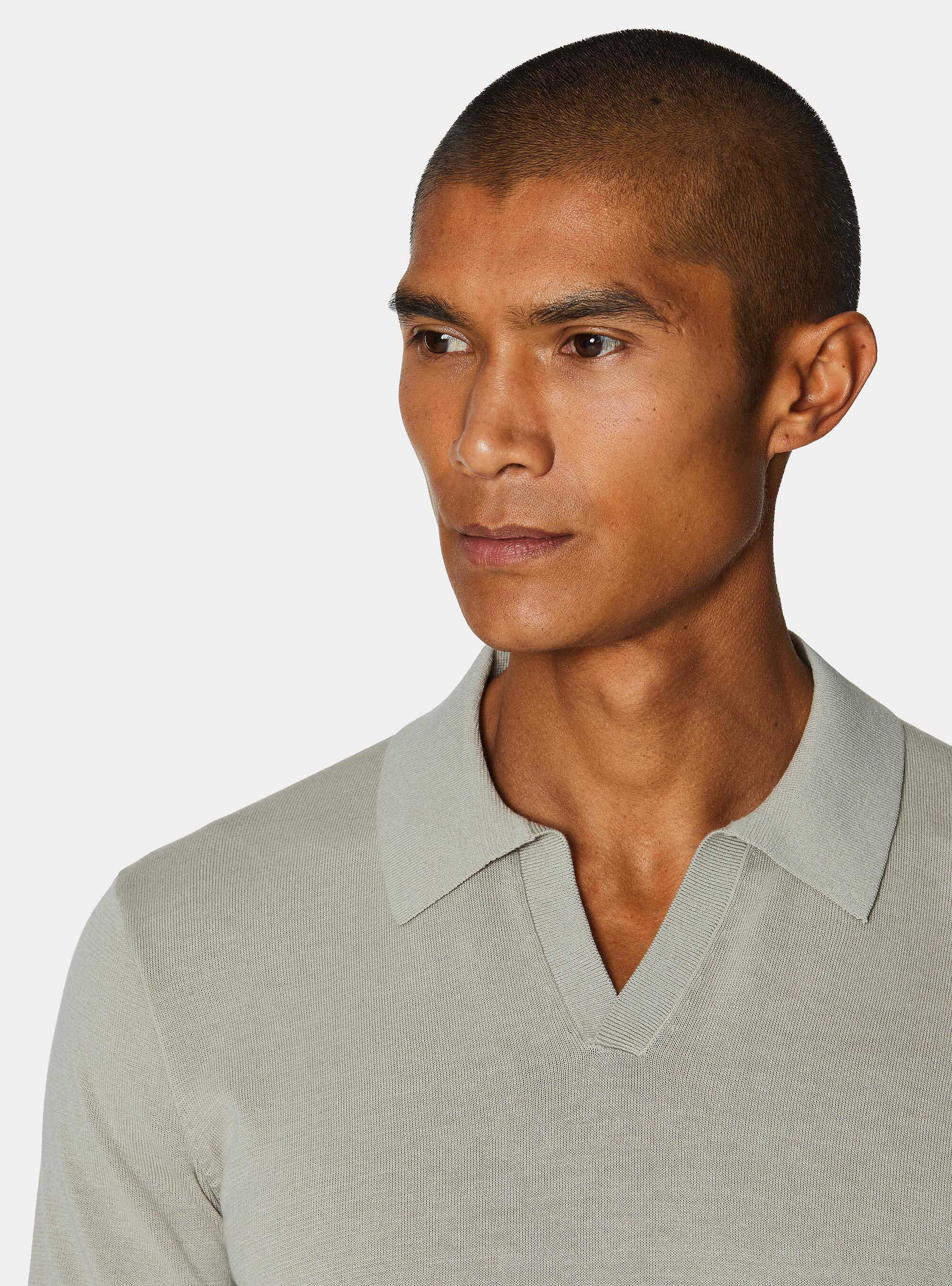 Polo tricot&eacute; sans boutons en coton extra-fin, SABLE