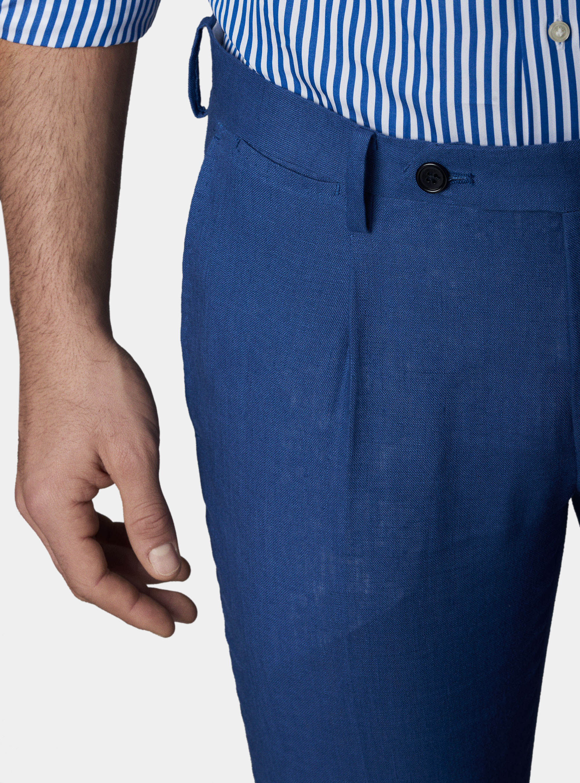 Pantalone con pince per abito in lino ritorto, BLU