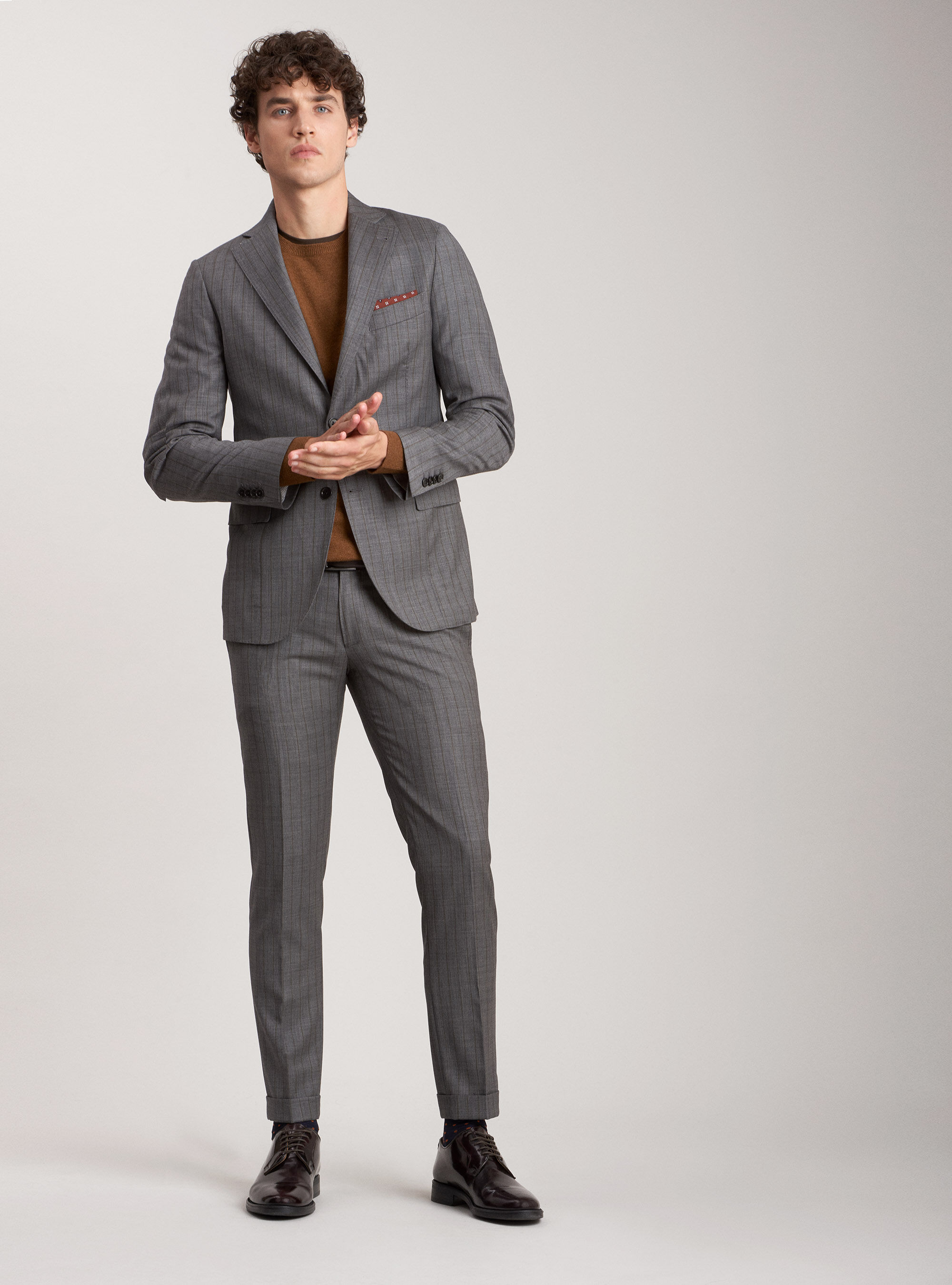 Pinstripe wool suit jacket, GREY