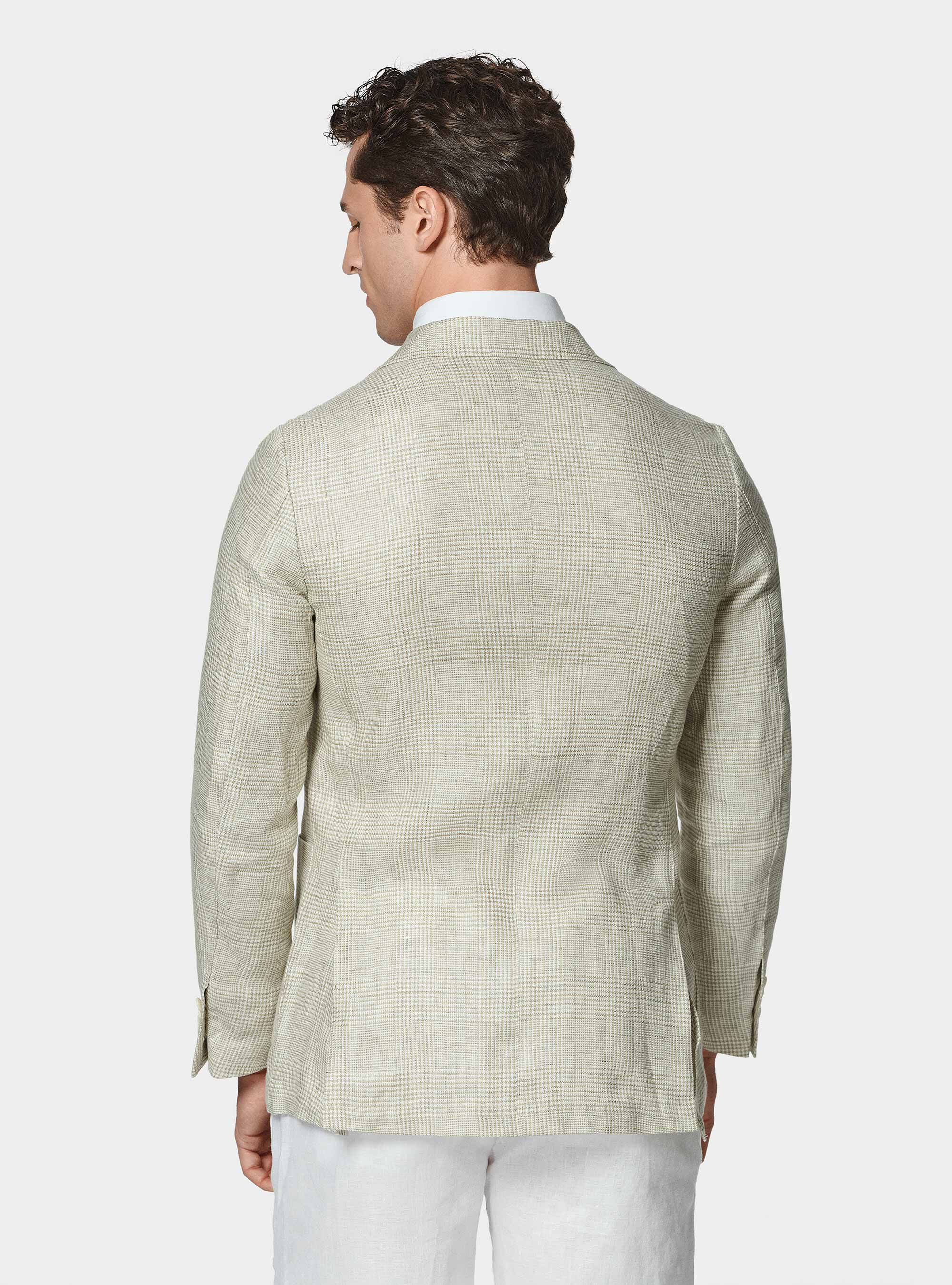 Prince of Wales blazer in pure linen, ECRU