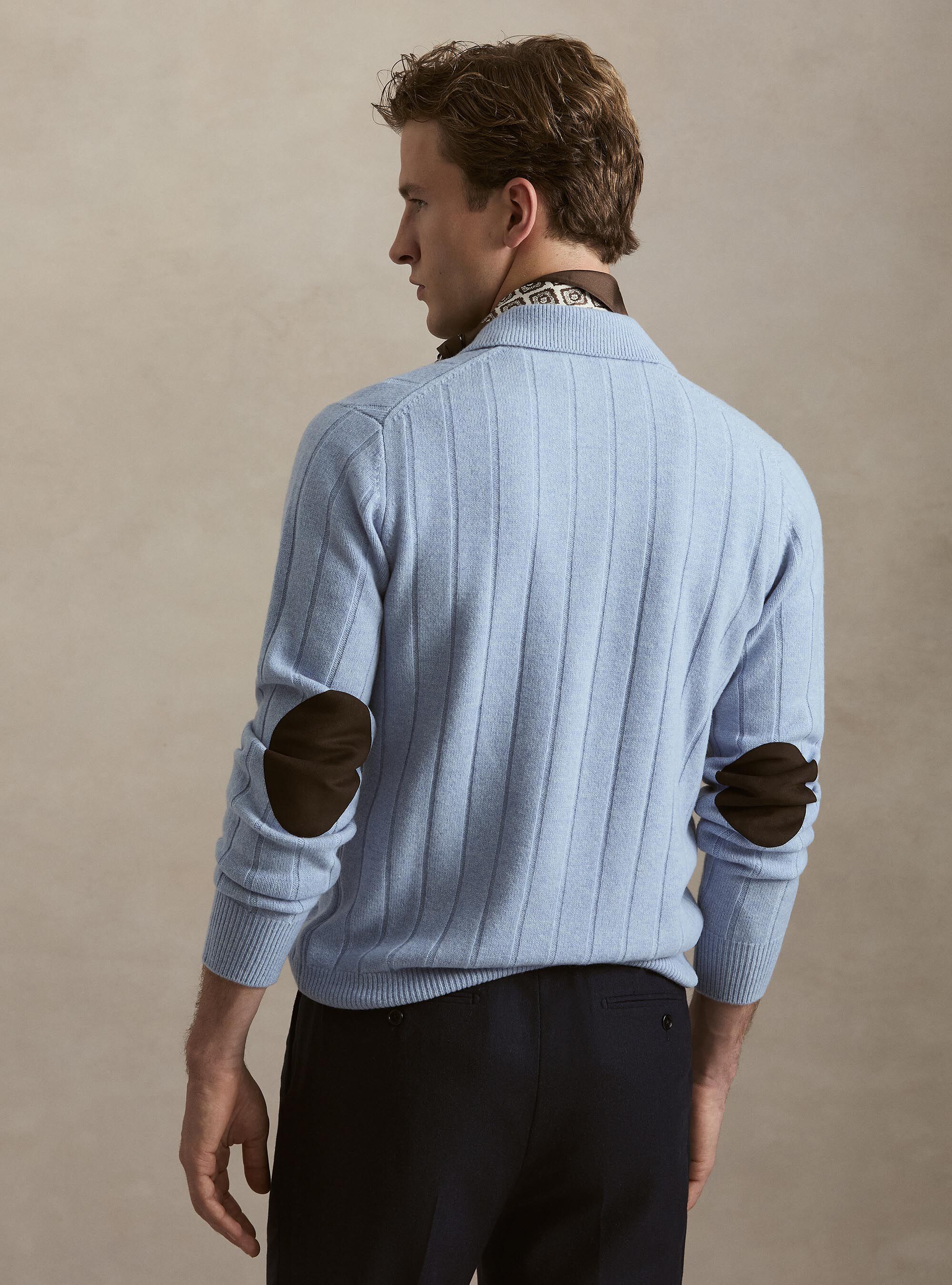 Full-zip wool-cashmere flat-ribbed sweater, AZZURRO POLVERE 0283C