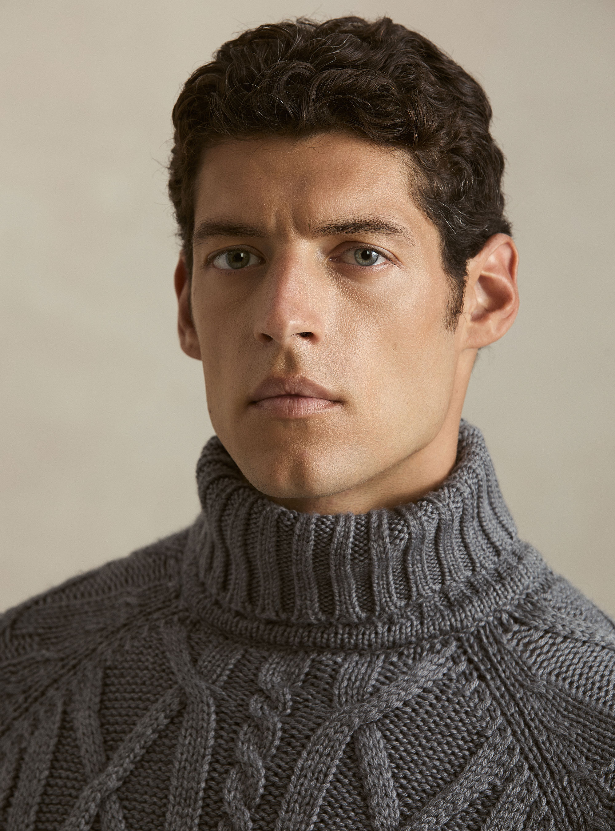 Cable Knit Wool Blend Turtleneck, GRIGIO SCURO 0125C