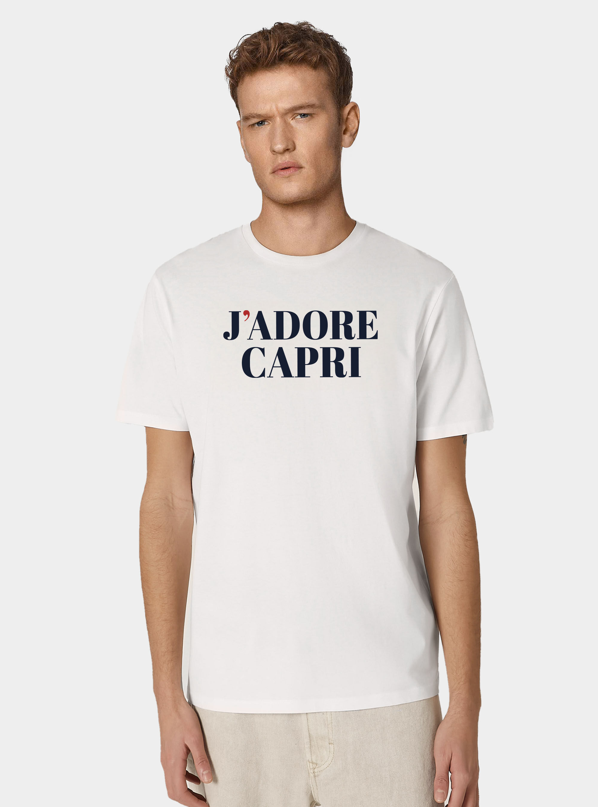 T-shirt in cotone con stampa "j'adore capri", BLANCO