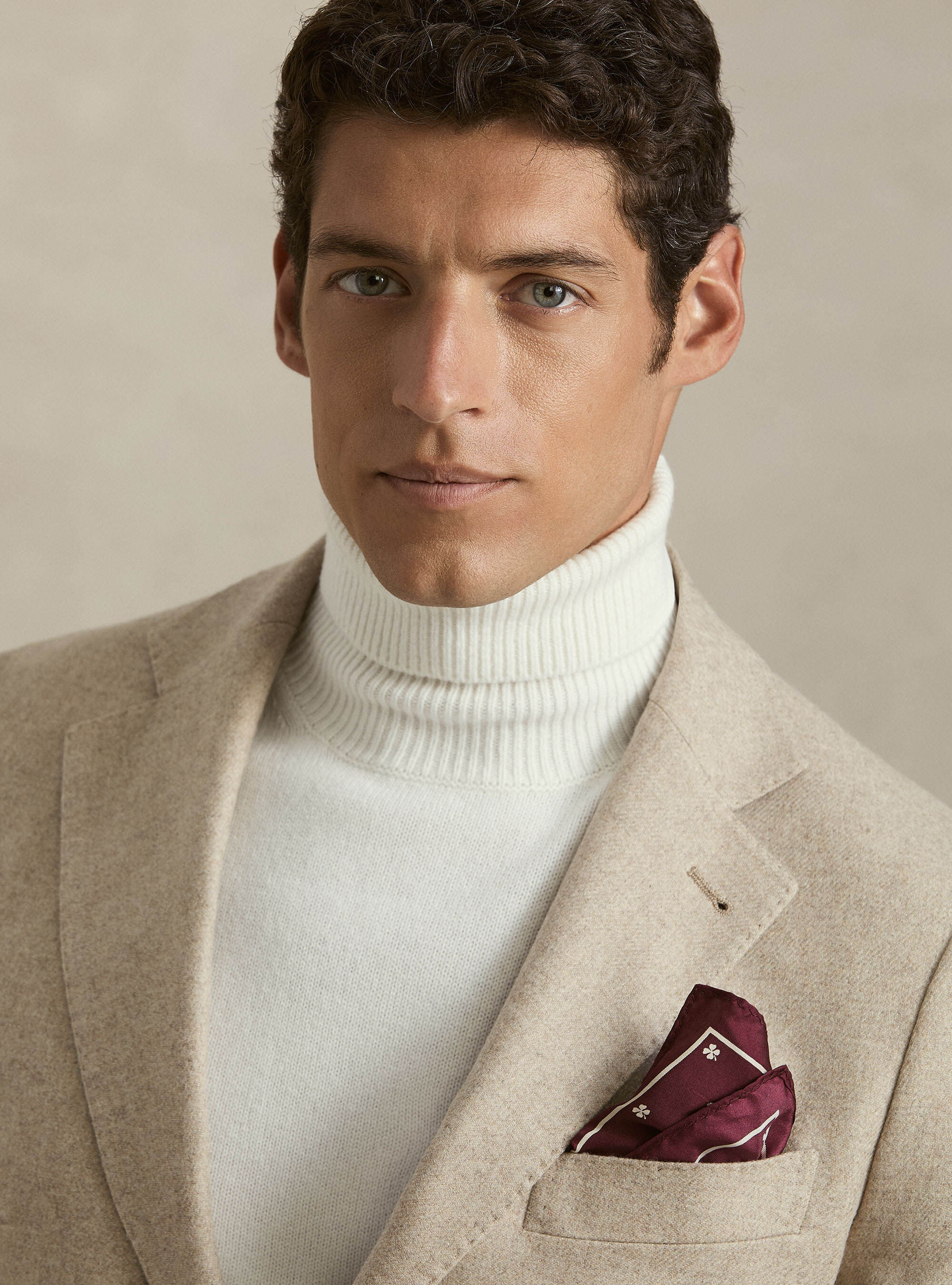 Wool blend flannel blazer, SAND