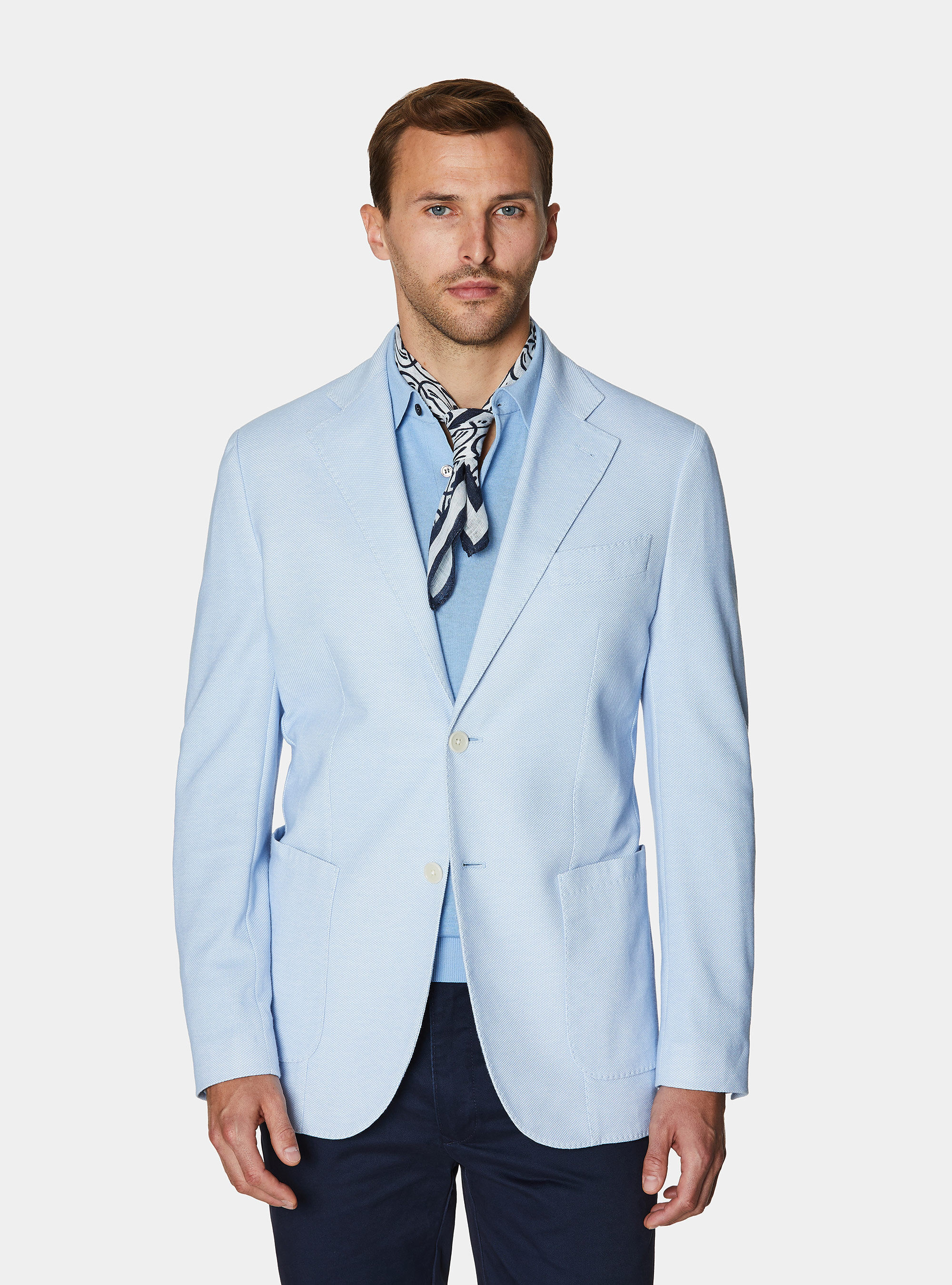 Giacca jersey in misto cotone, AZZURRO