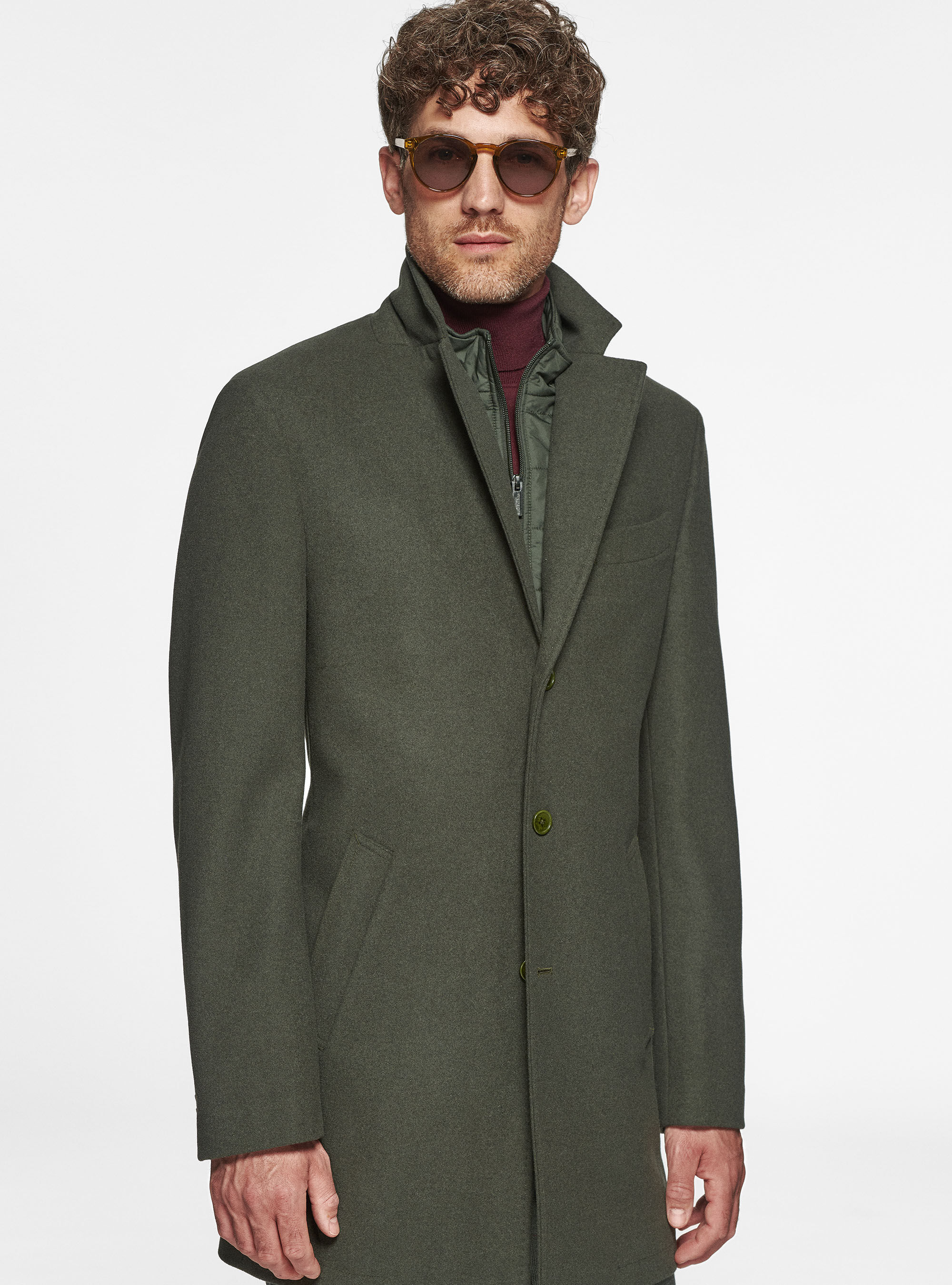 Mens wool coat with bib online
