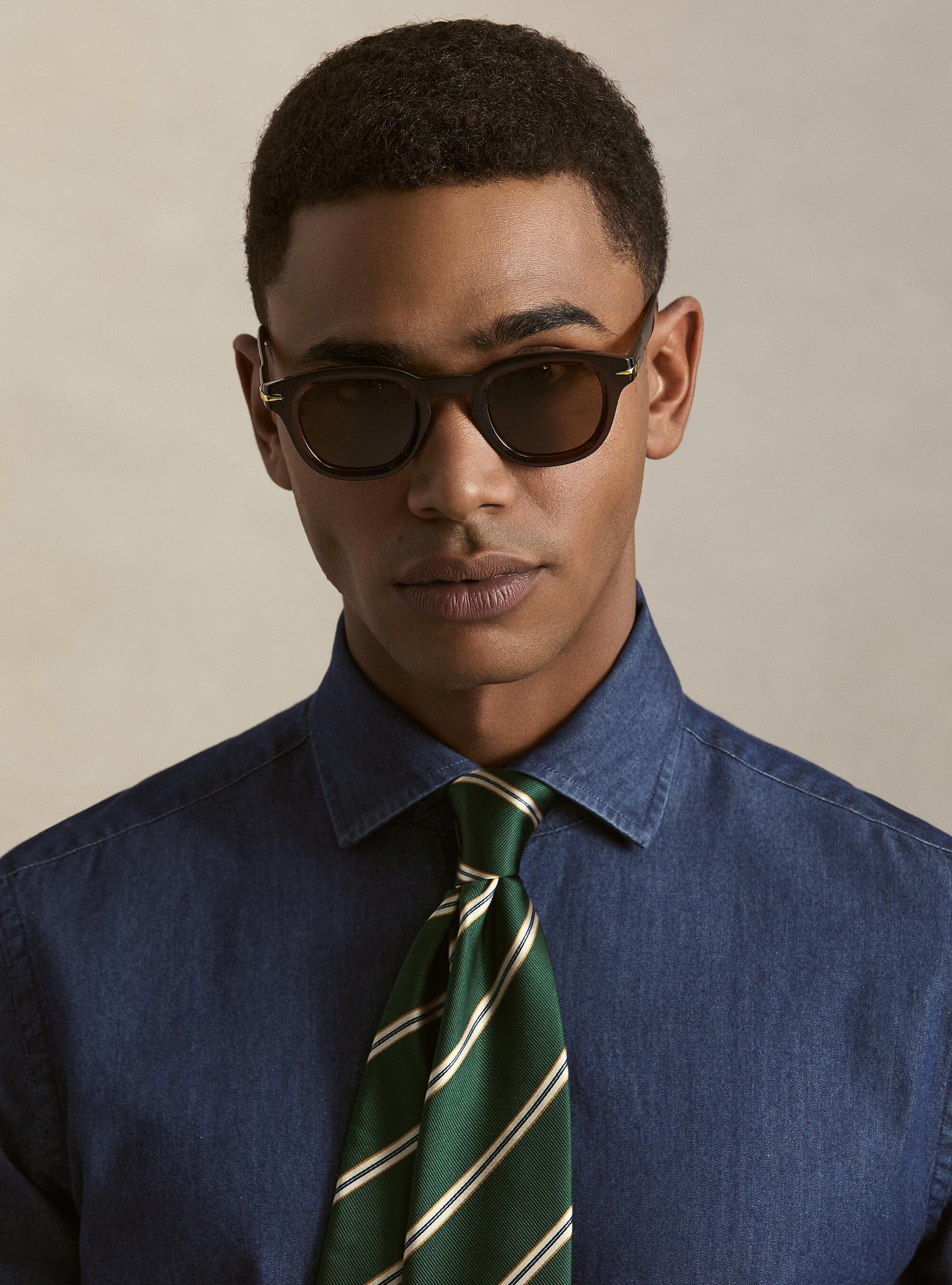Chambray cotton denim shirt, NAVY BLUE