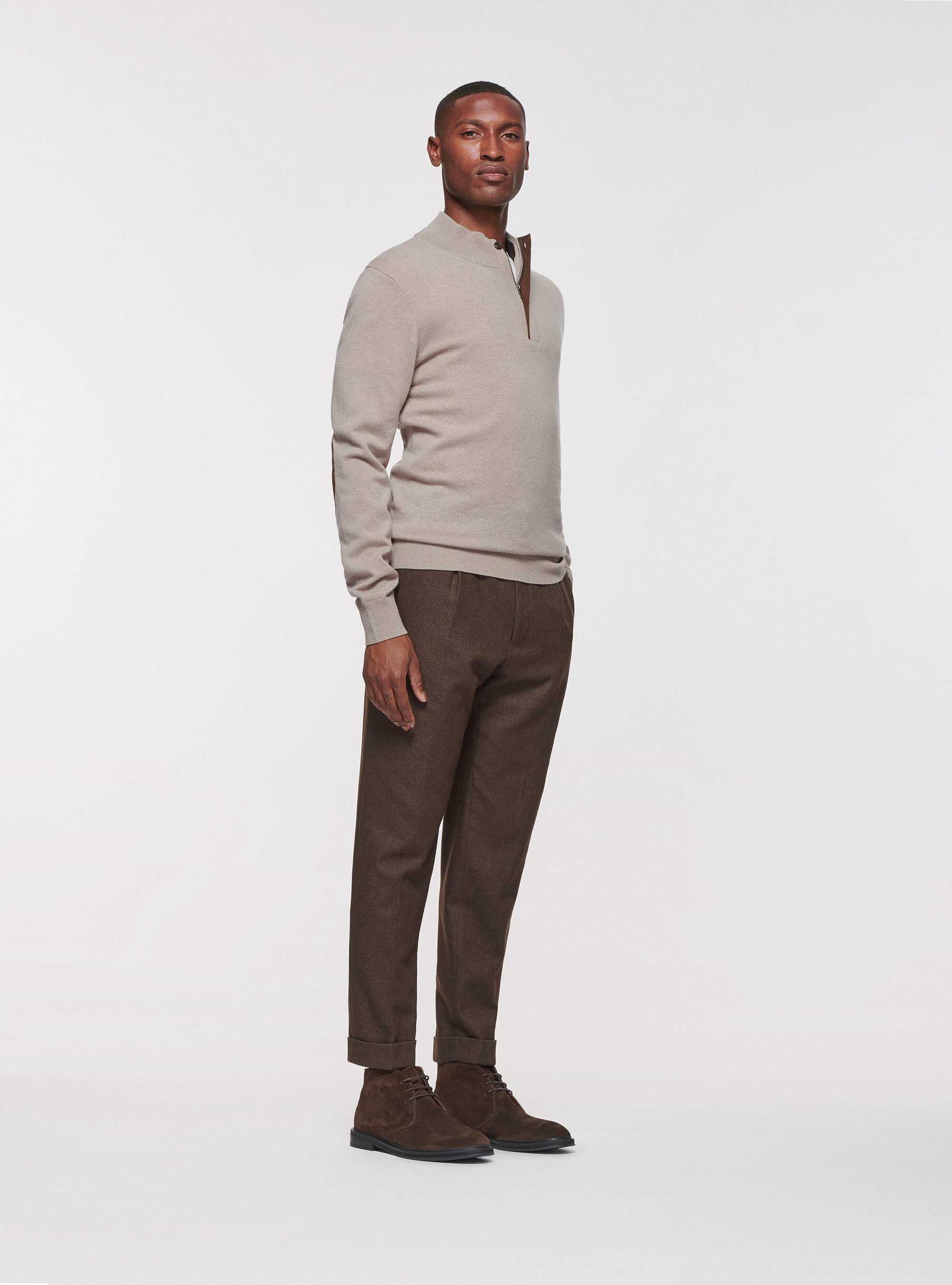 Half-zip sweater with patches in lambswool wool and cashmere, SAND