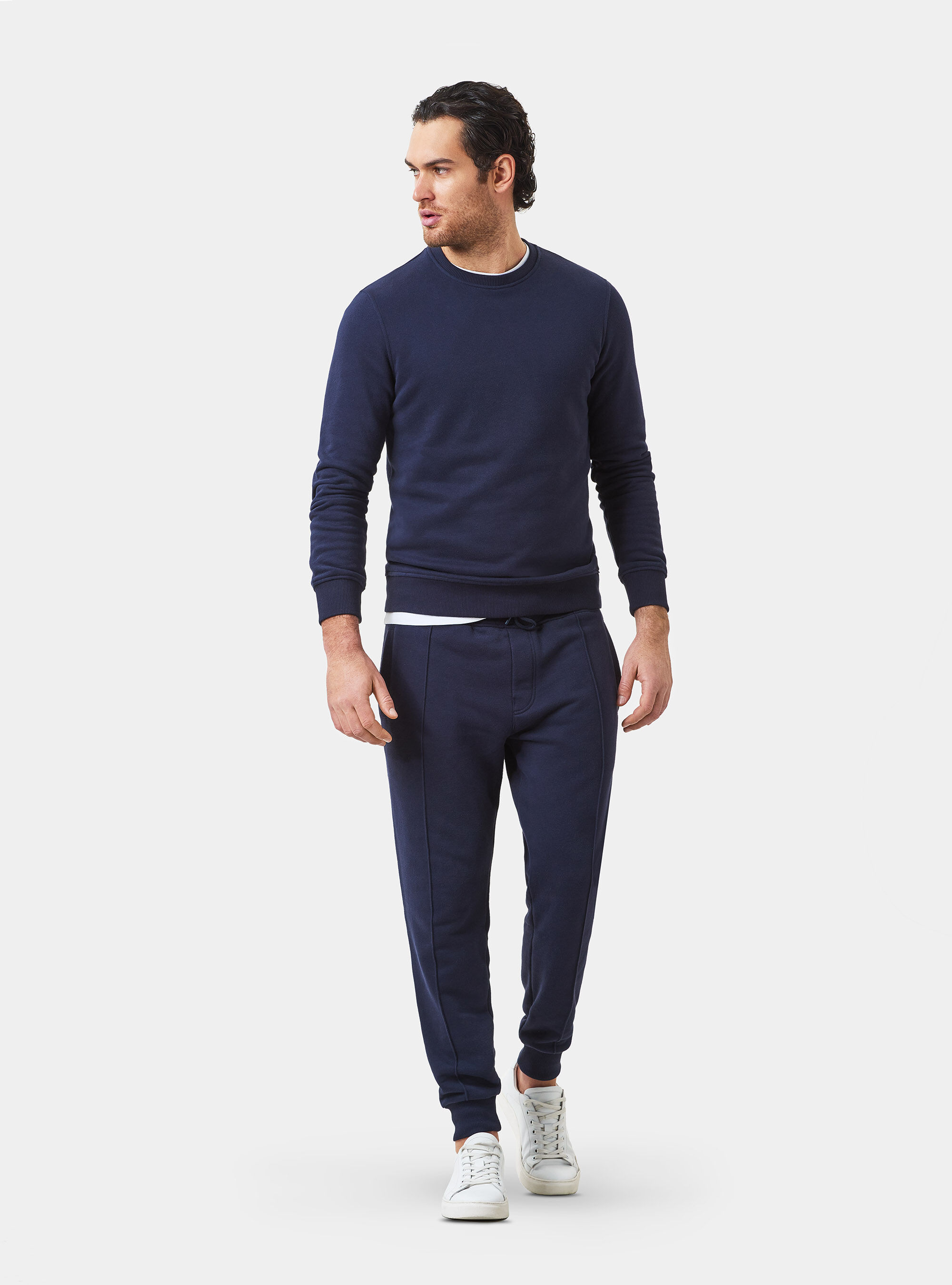 Cotton blend crew neck sweatshirt, NAVY BLUE