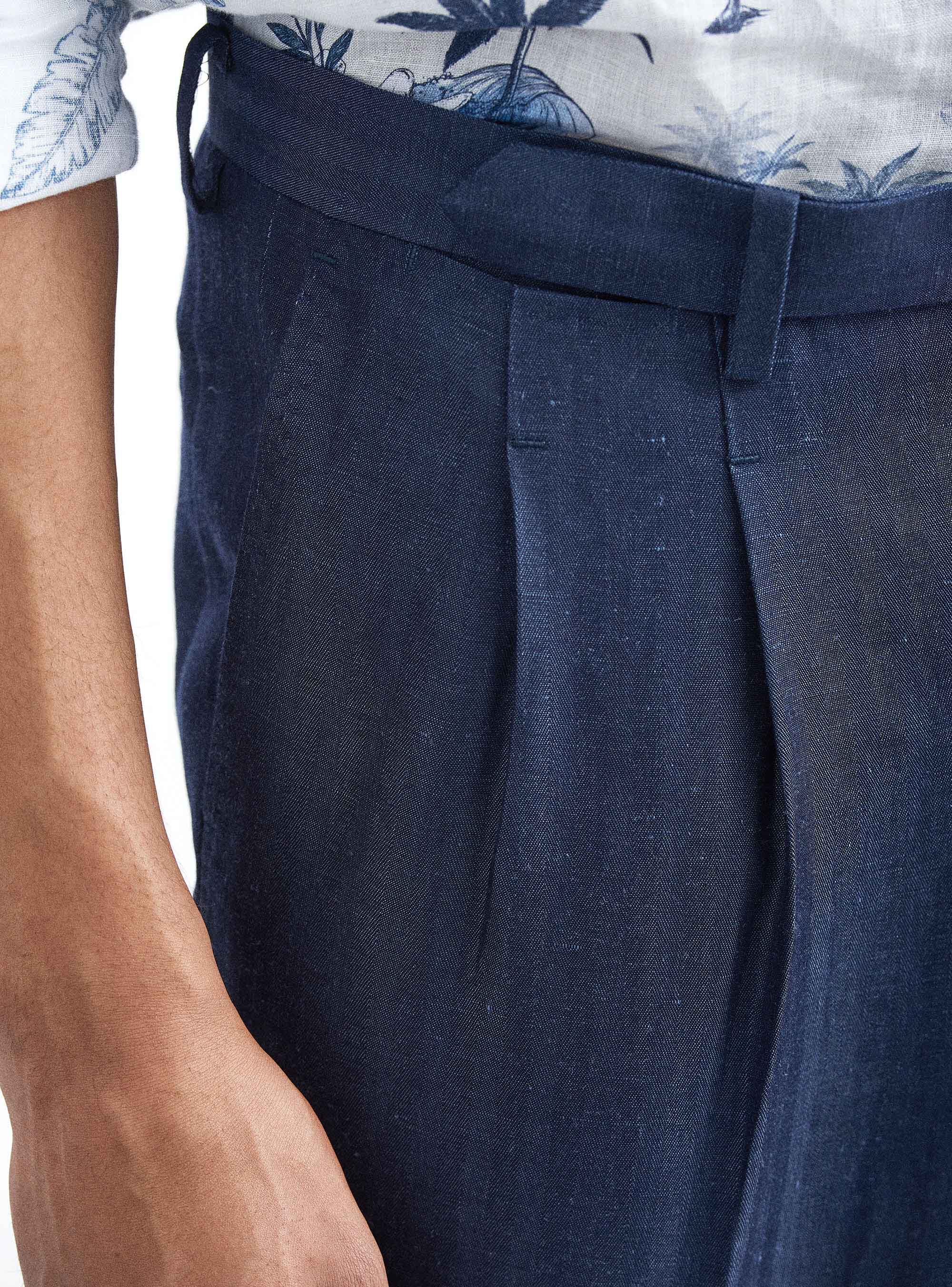 Pantaloni per abito in misto lino, BLU NAVY