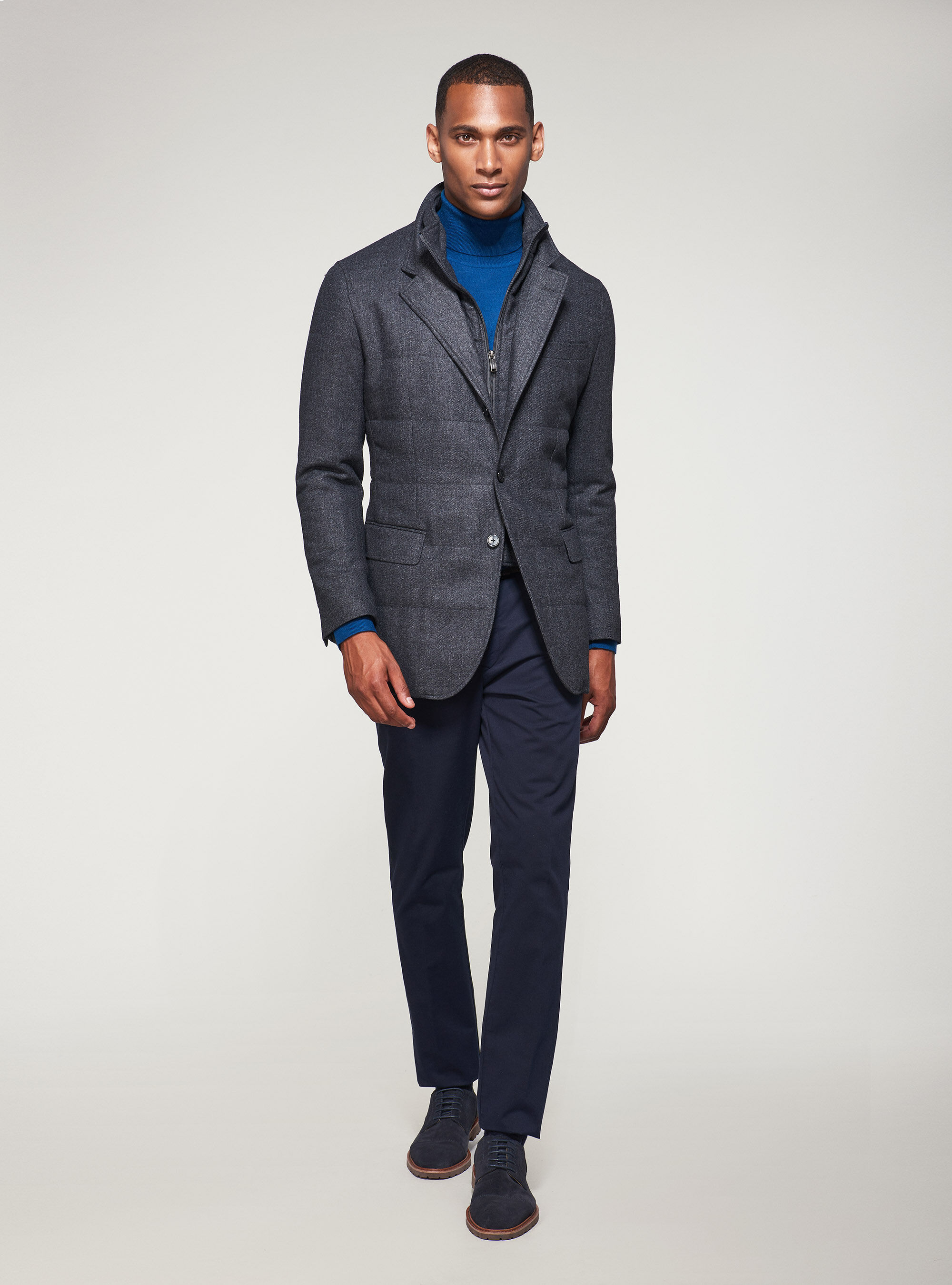 Padded flannel jacket with bib, ASPHALT GREY