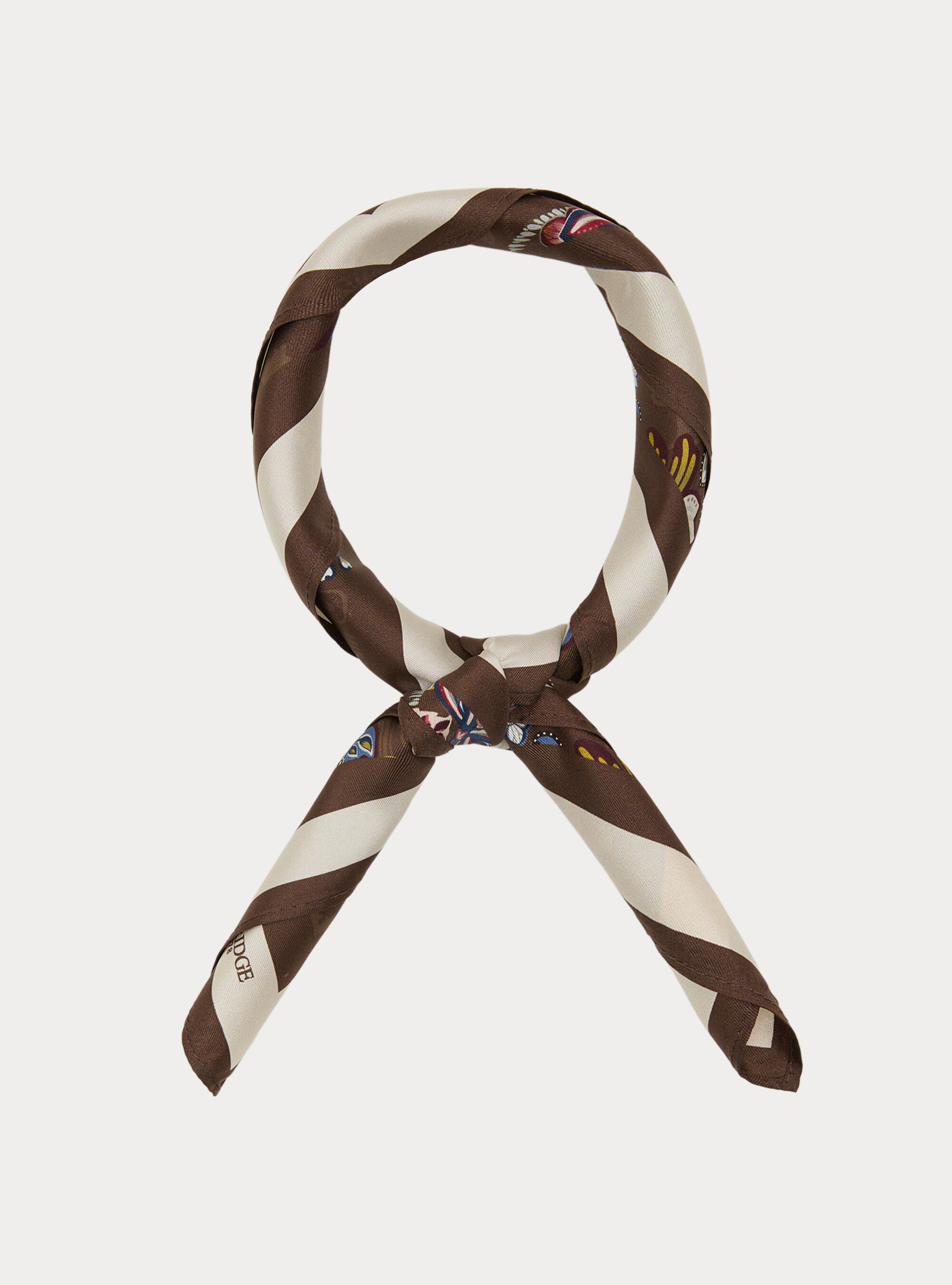 Foulard in seta stampato fantasia floreale, BROWN