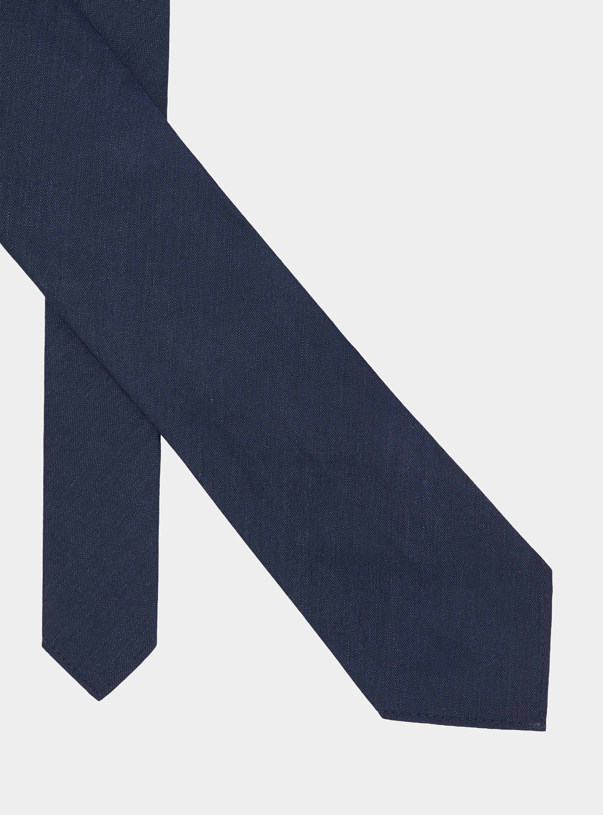 Silk and linen tie, NAVY BLUE