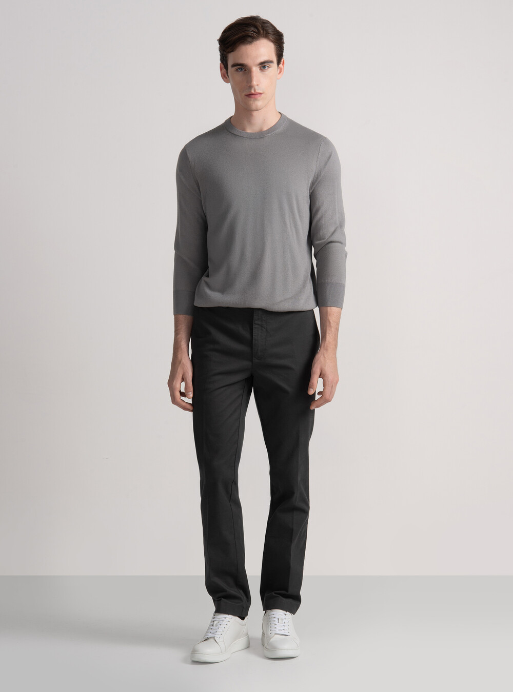 Maglia girocollo in cotone seta e cashmere, GRIGIO CHIARO Maglia girocollo in cotone seta e cashmere