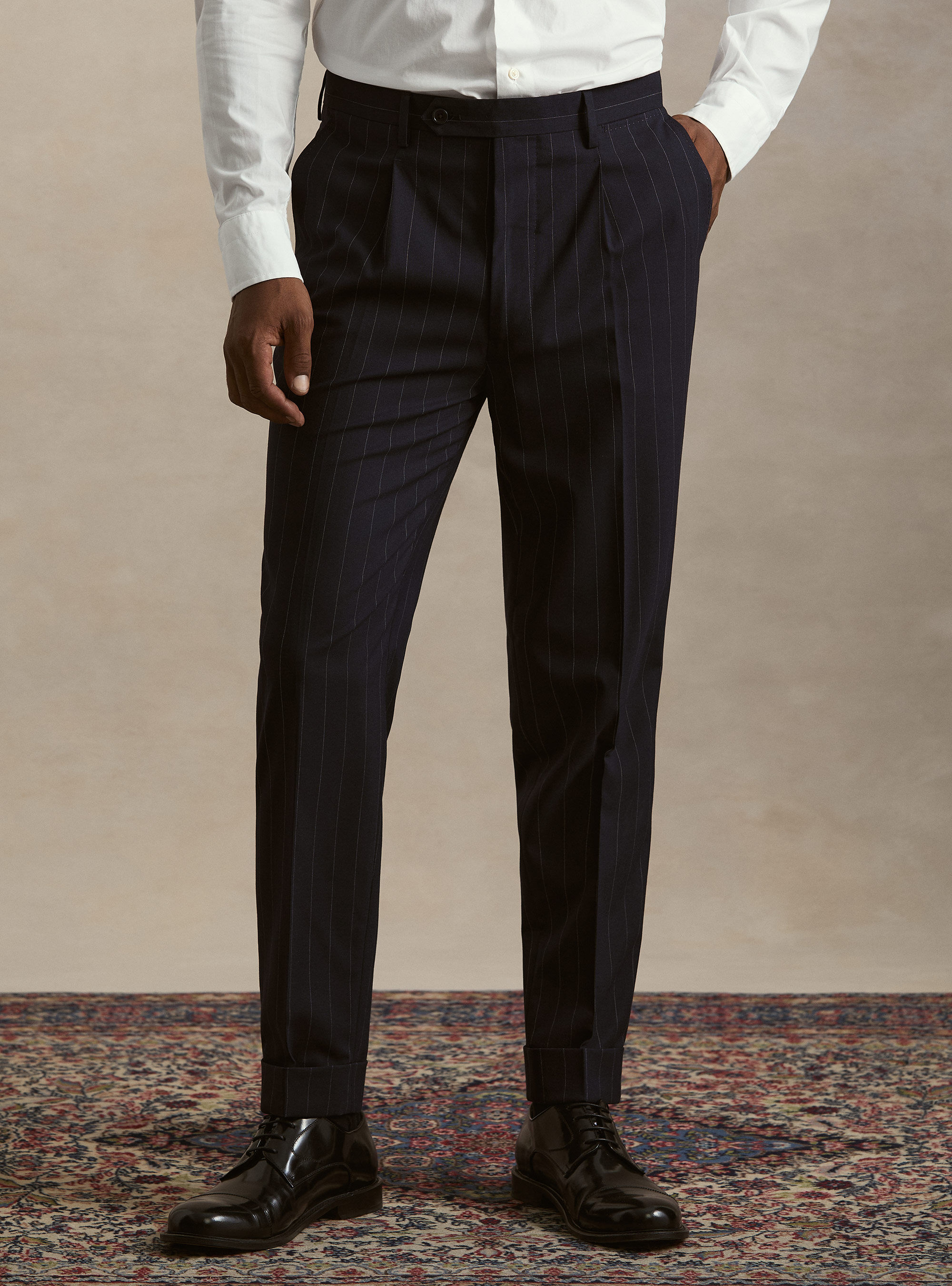 Pantaloni per abito gessato con pince, BLU NAVY